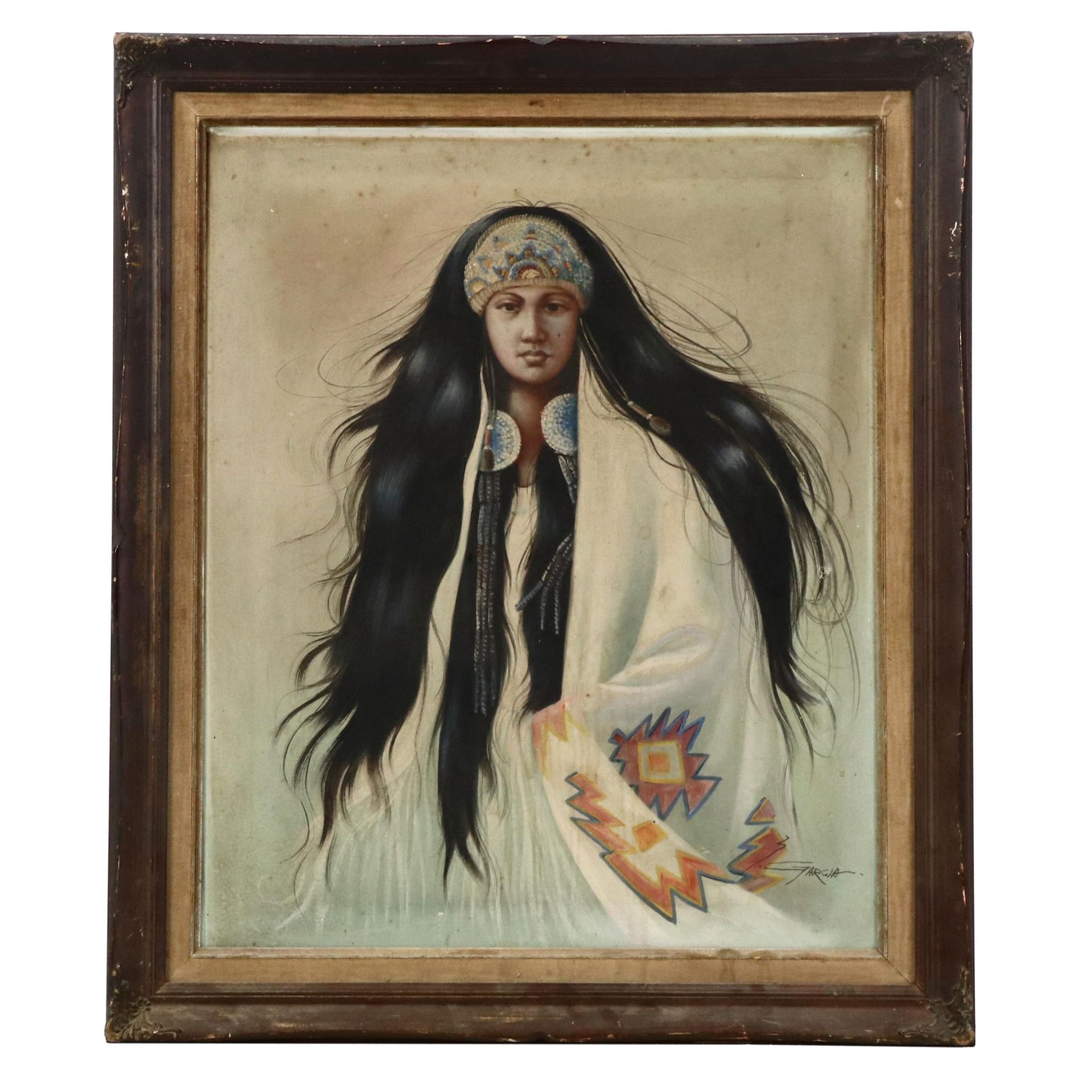 Z. Garcia Oil Painting Portrait of Indigenous Person