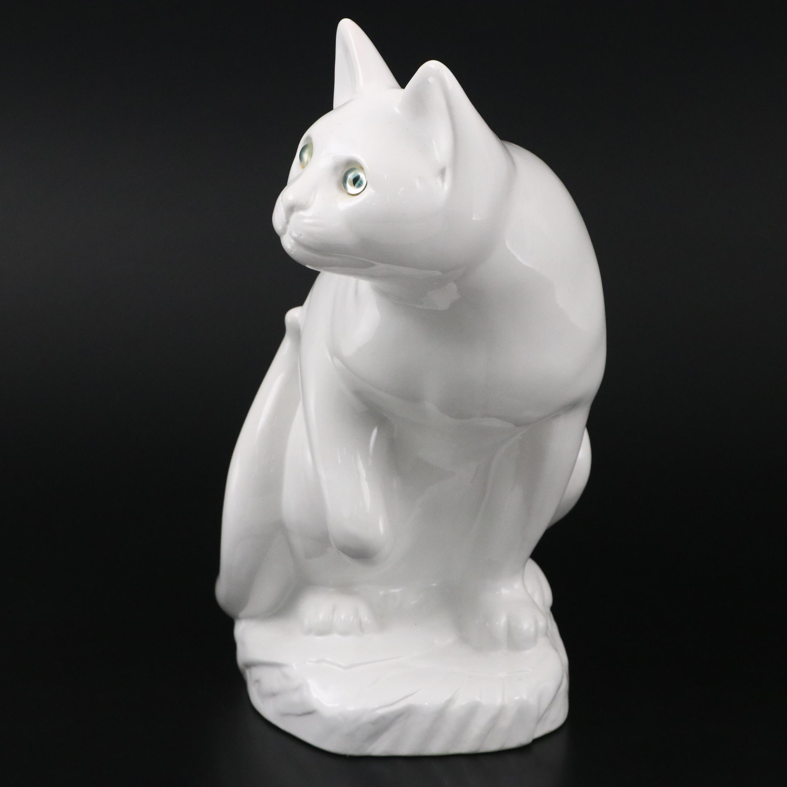 ELPA Alcobaça White Porcelain Cat with Glass Eyes