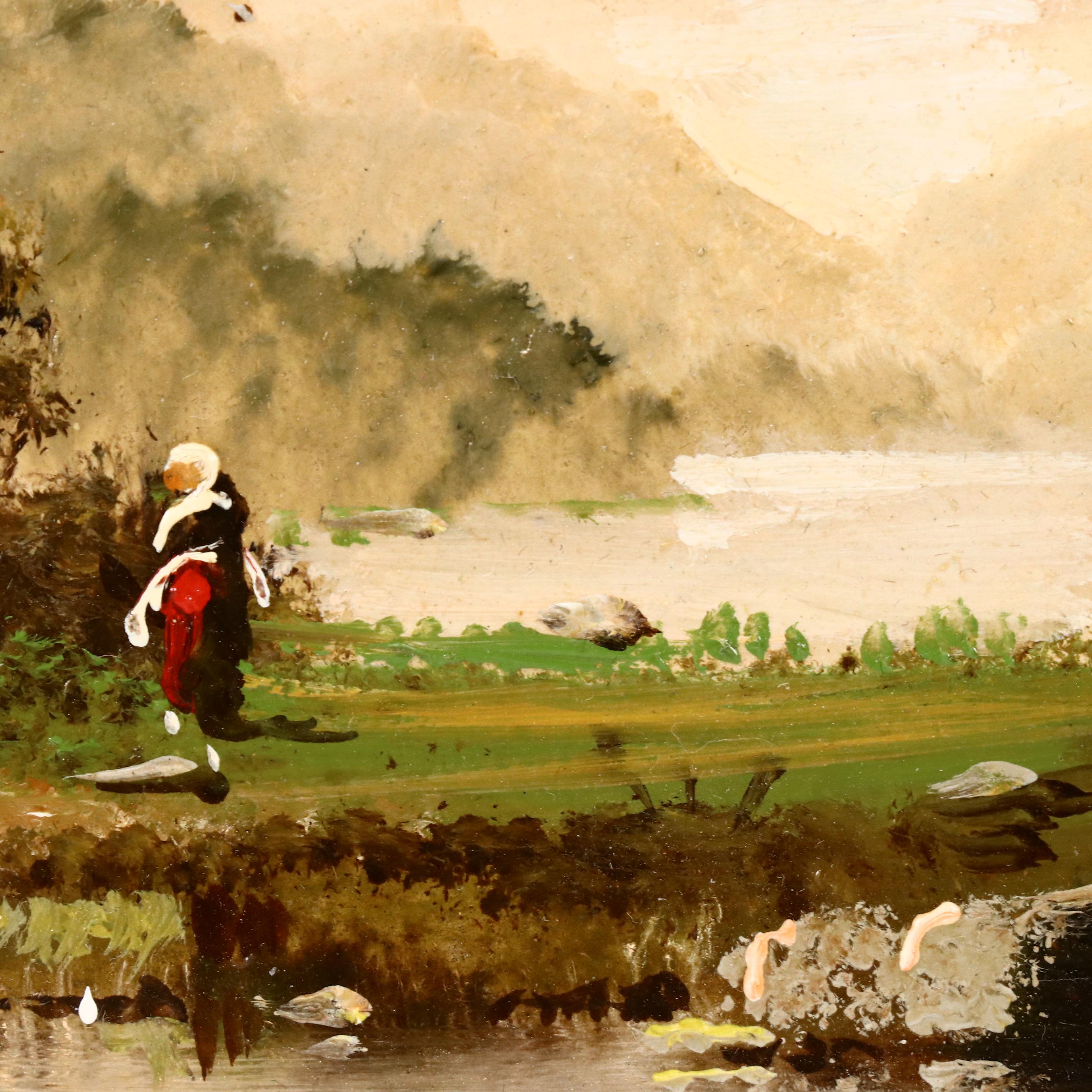 Battignana Landscape Oil Painting with Solitary Figure, 20th Century