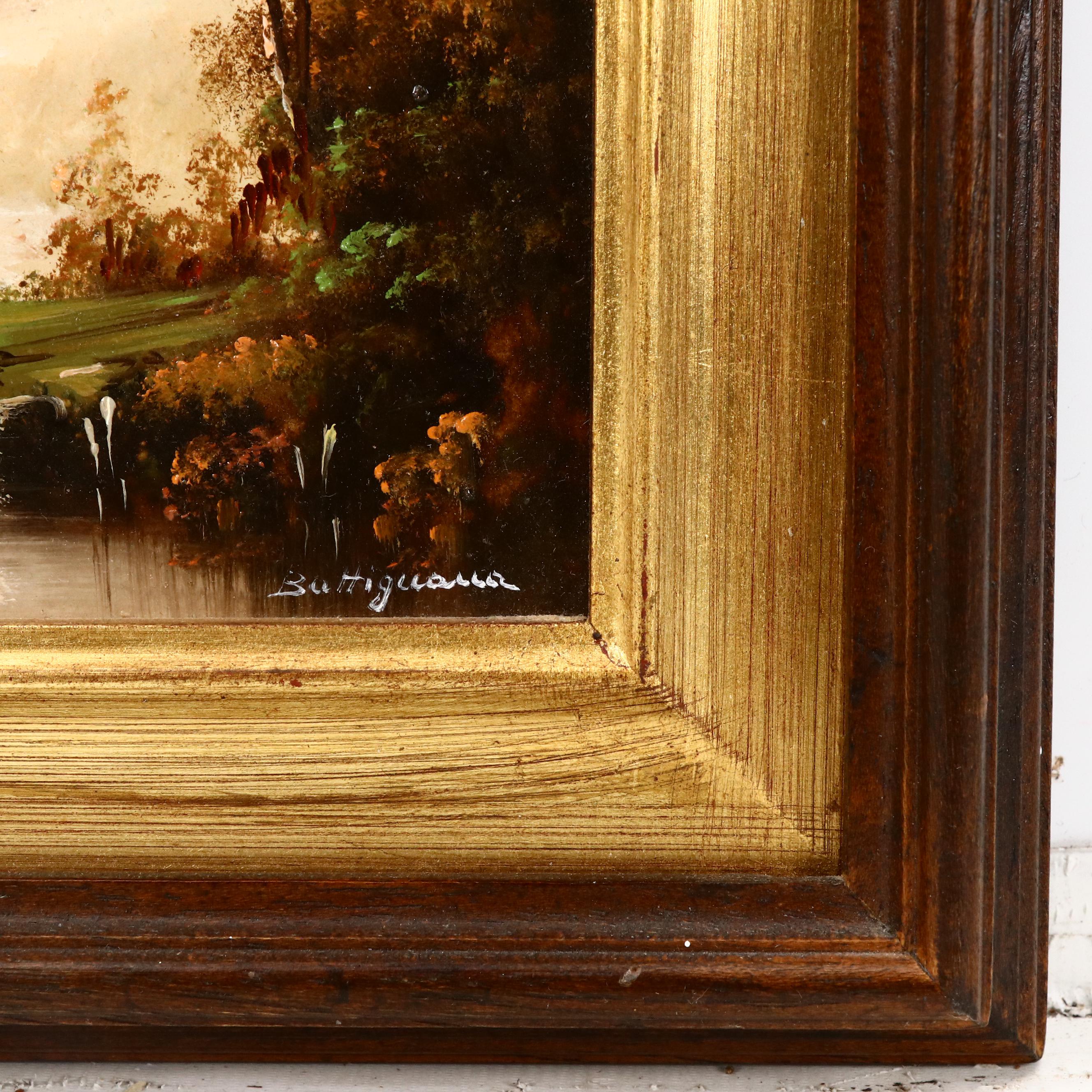 Battignana Landscape Oil Painting with Solitary Figure, 20th Century