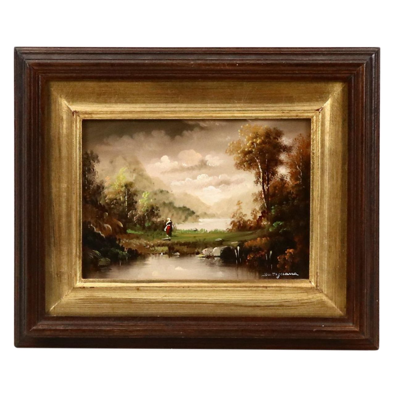 Battignana Landscape Oil Painting with Solitary Figure, 20th Century