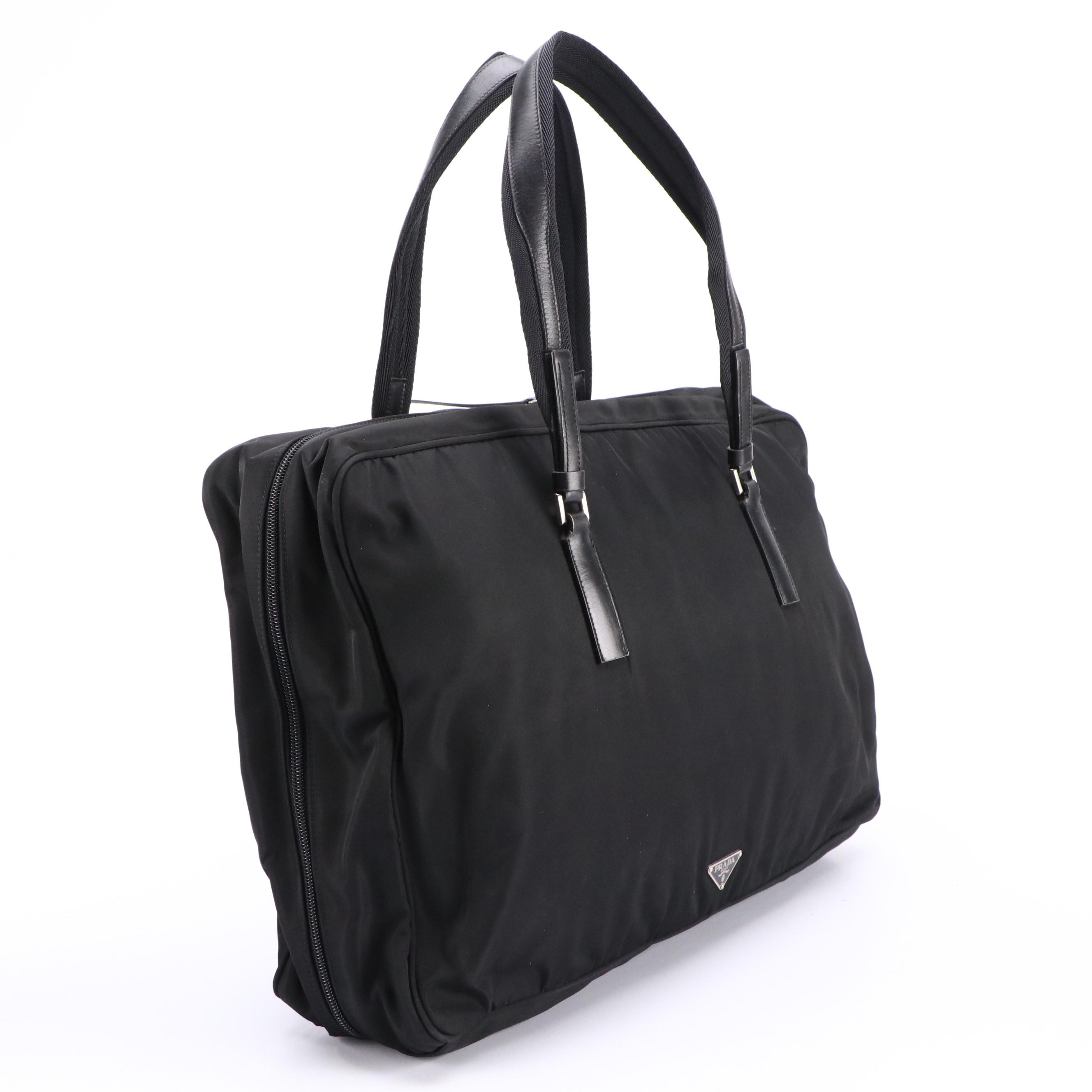 Prada Weekender Travel Bag in Black Tessuto Nylon and Lather Trim