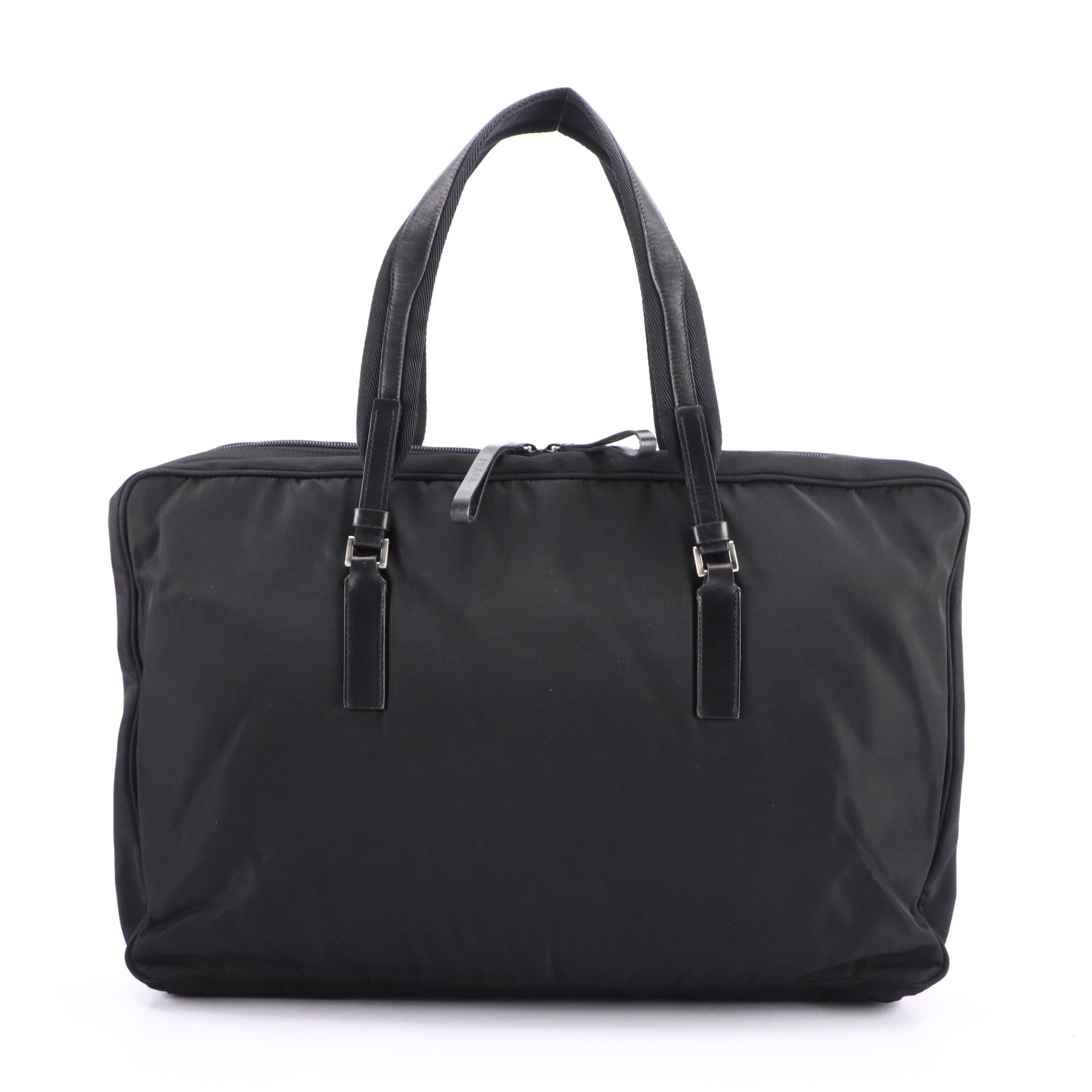 Prada Weekender Travel Bag in Black Tessuto Nylon and Lather Trim