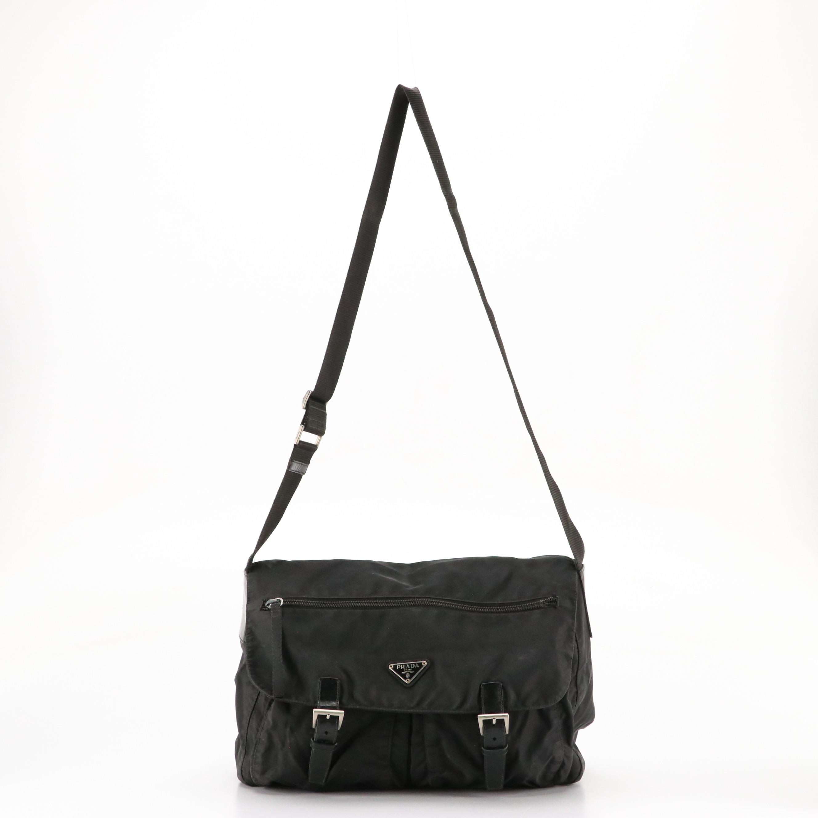 Prada Crossbody Messenger Bag in Black Nylon and Leather Trim