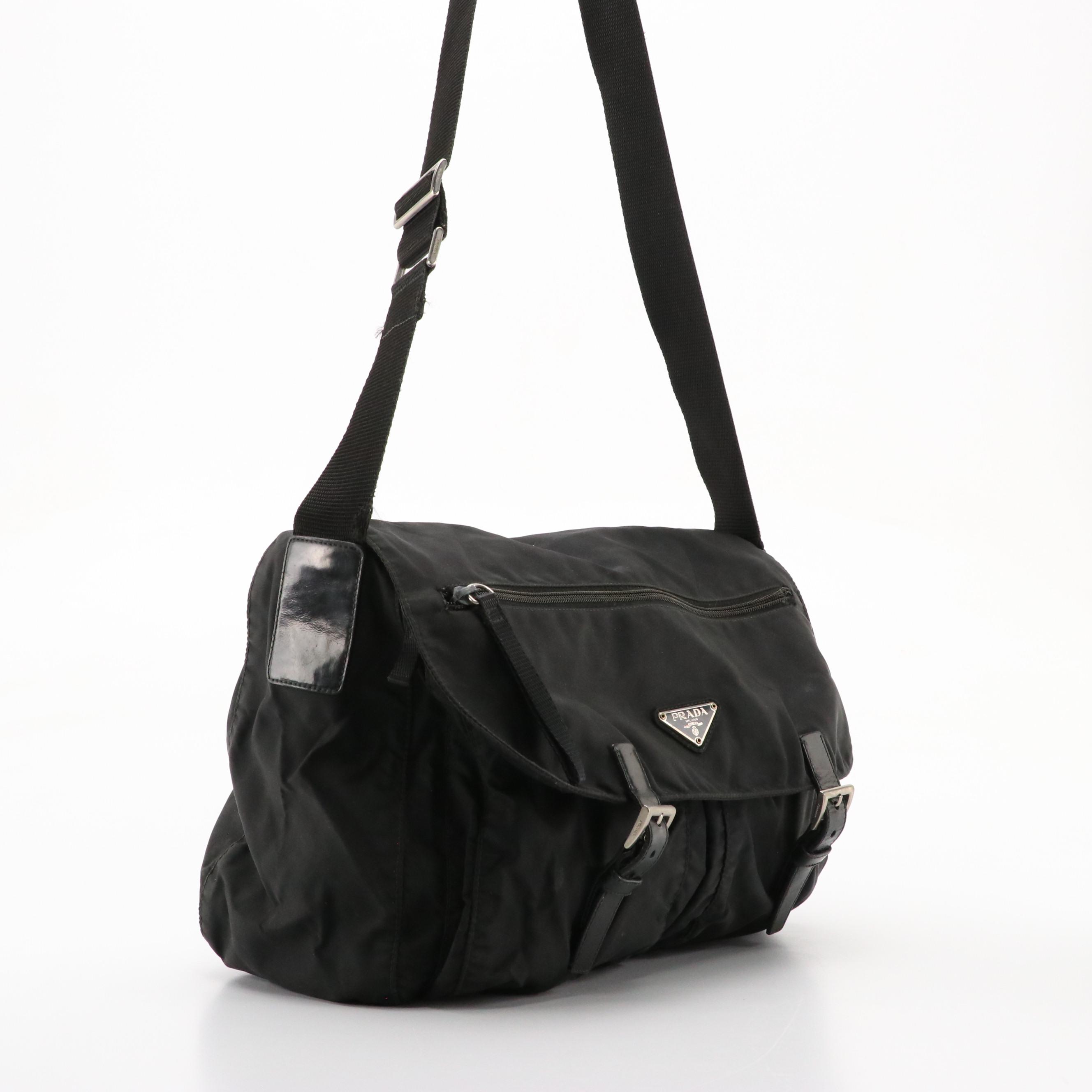 Prada Crossbody Messenger Bag in Black Nylon and Leather Trim