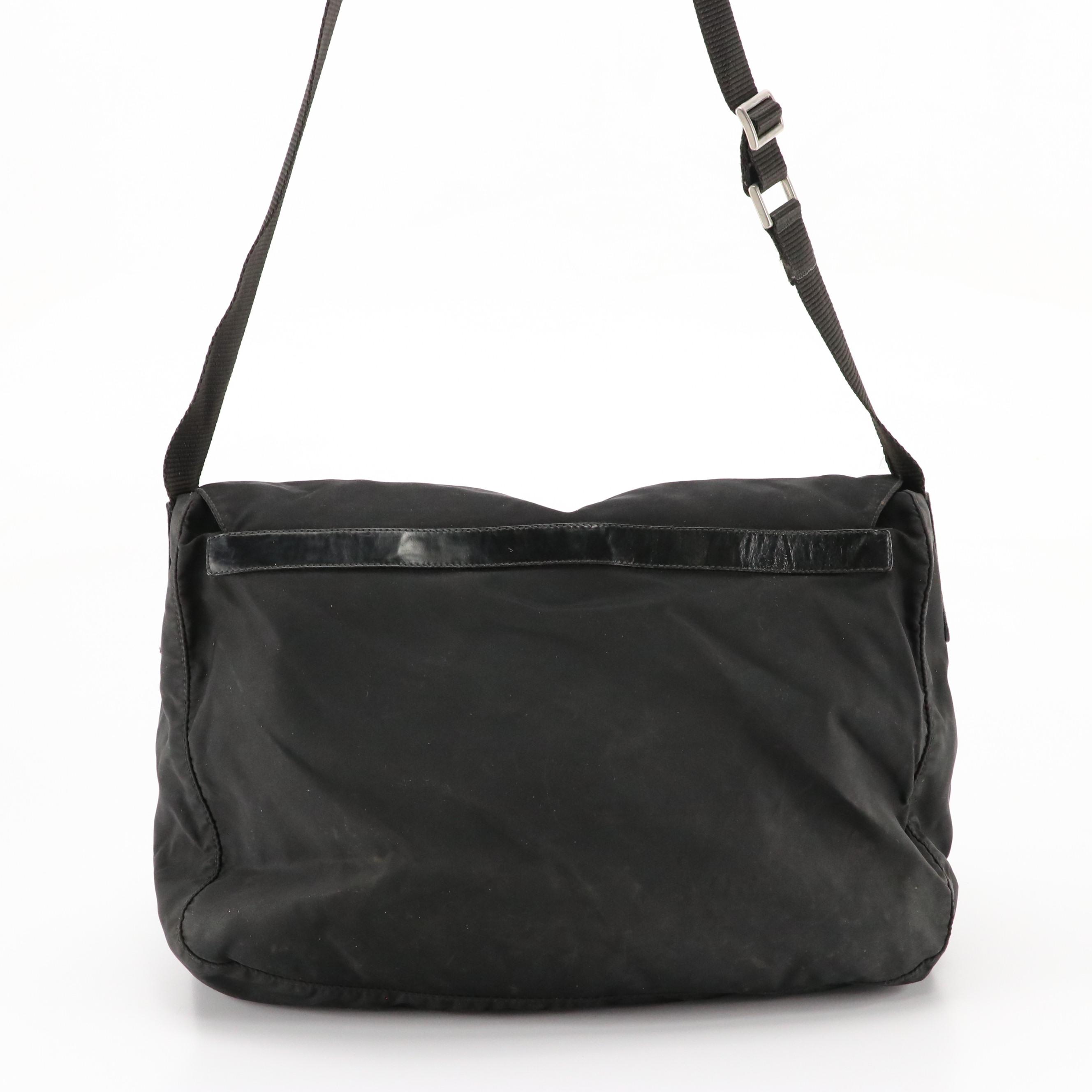 Prada Crossbody Messenger Bag in Black Nylon and Leather Trim
