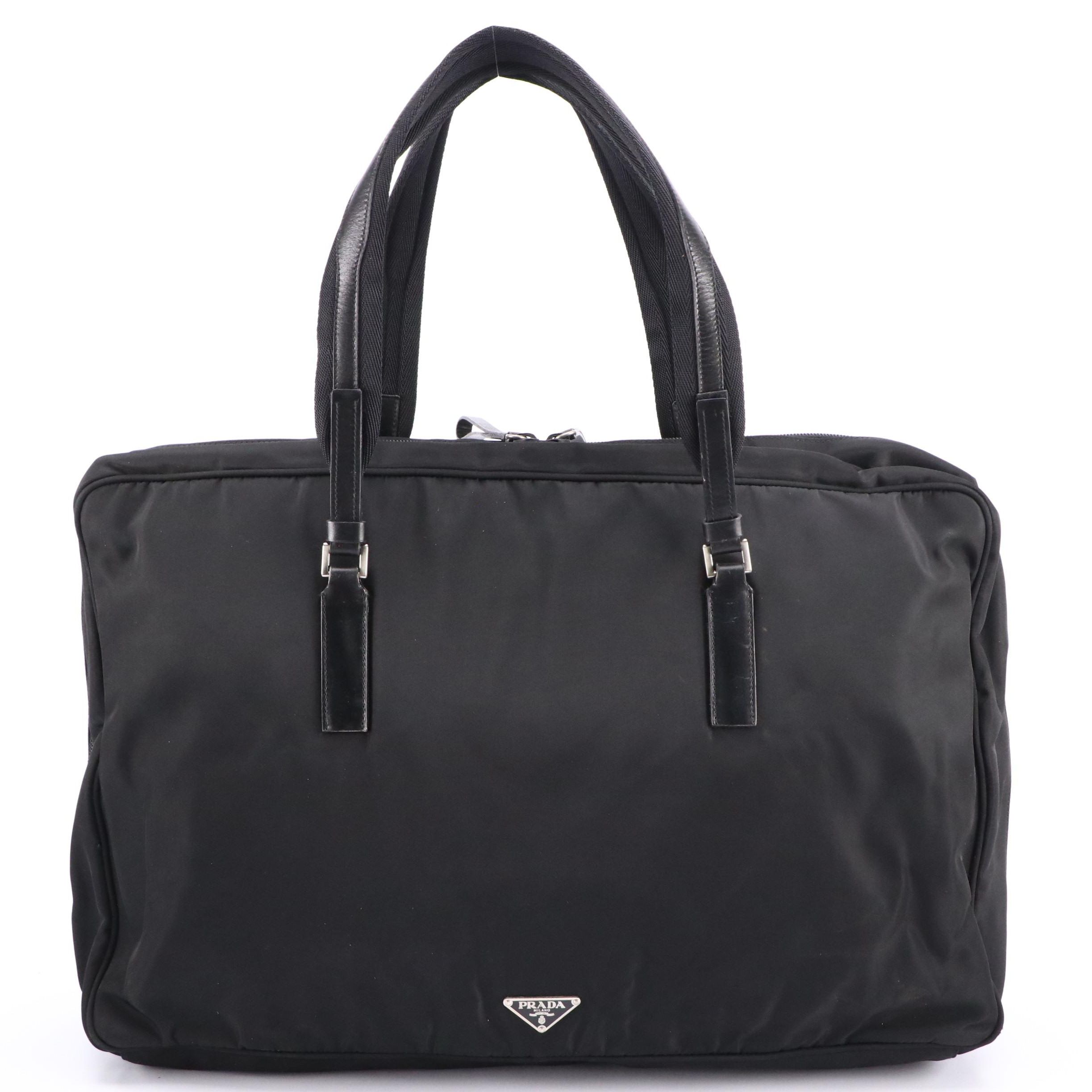 Prada Weekender Travel Bag in Black Tessuto Nylon and Lather Trim