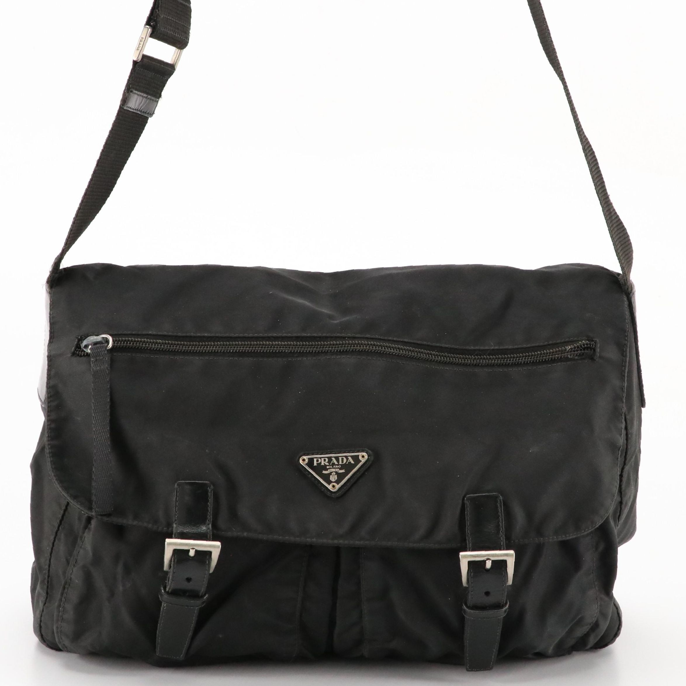 Prada Crossbody Messenger Bag in Black Nylon and Leather Trim