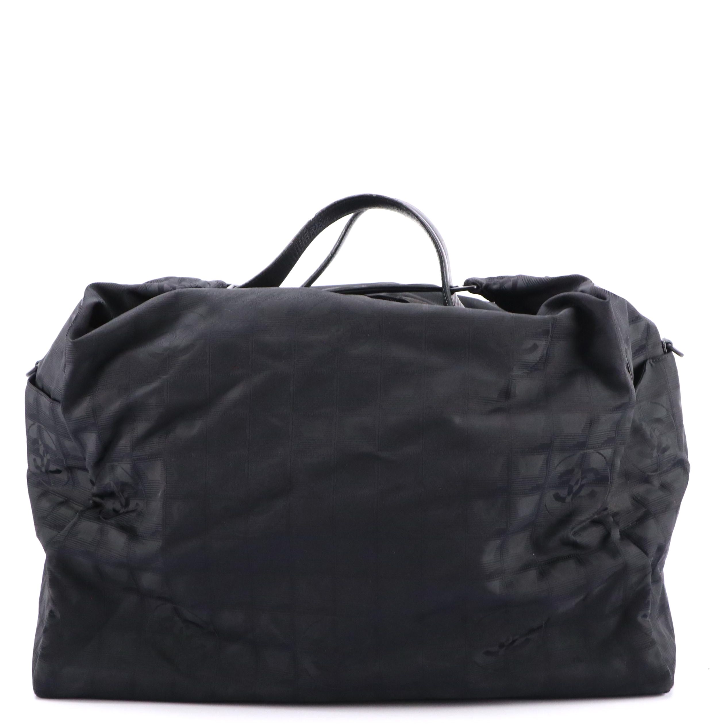 Chanel Travel Ligne Top Handle Duffel Bag in CC Nylon Jacquard and Leather Trim