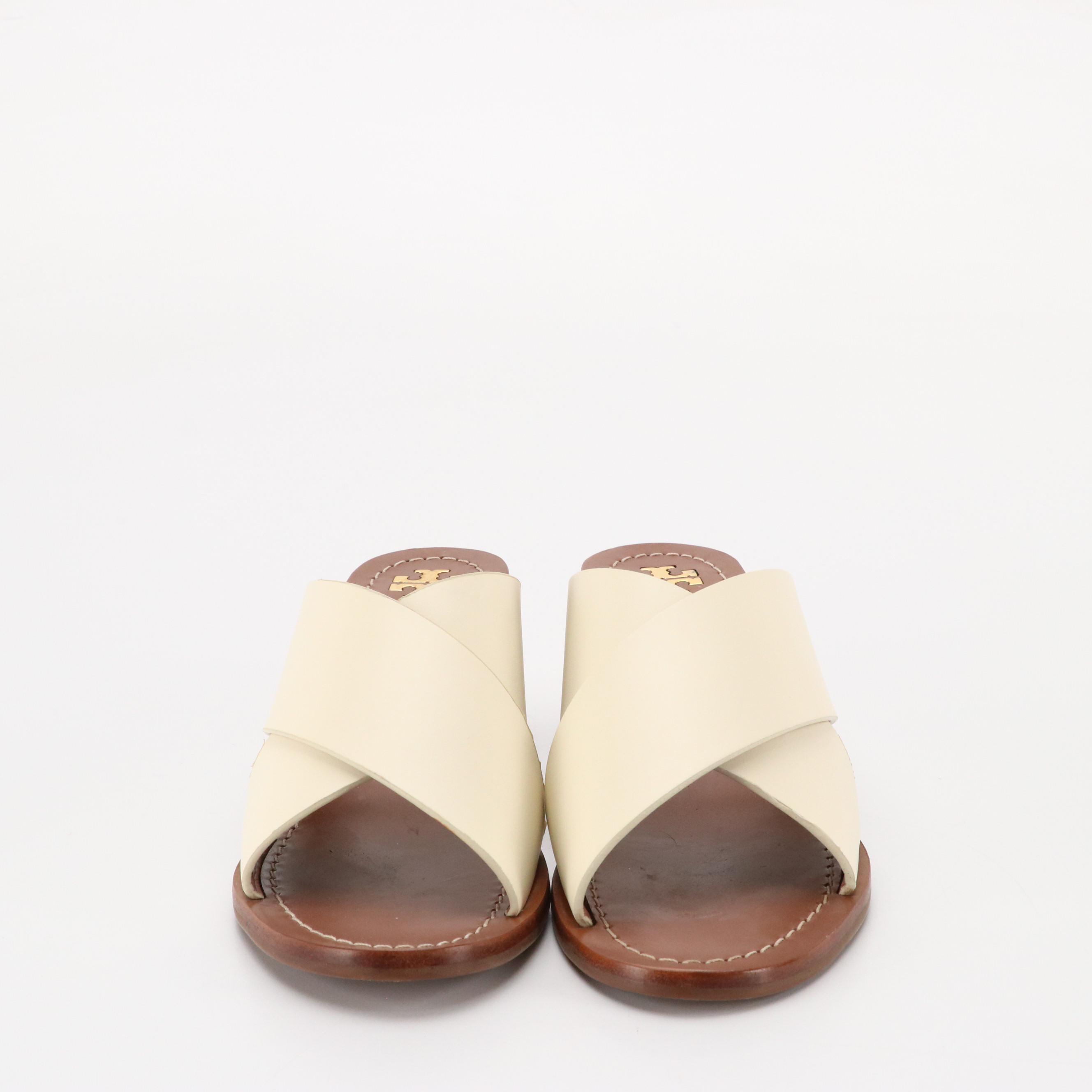 Tory Burch Ivory Leather 'Montrose' Mules and Sorel 'Ella II' Flat Sandals