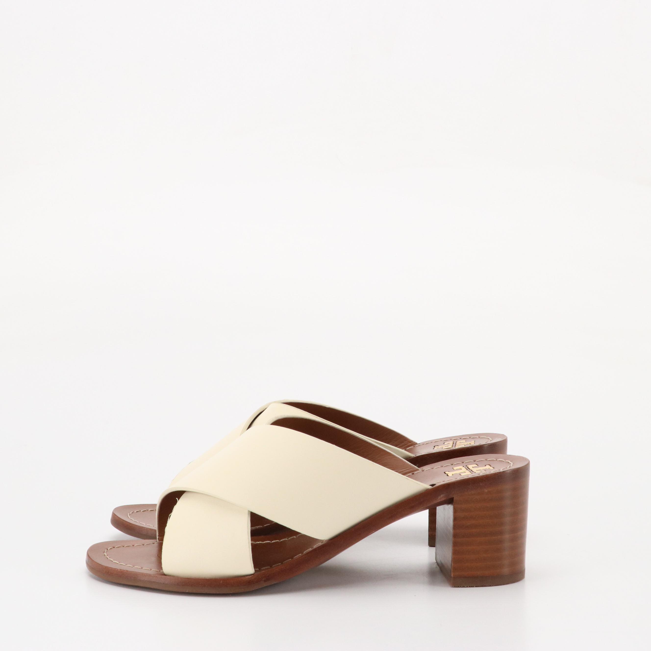 Tory Burch Ivory Leather 'Montrose' Mules and Sorel 'Ella II' Flat Sandals