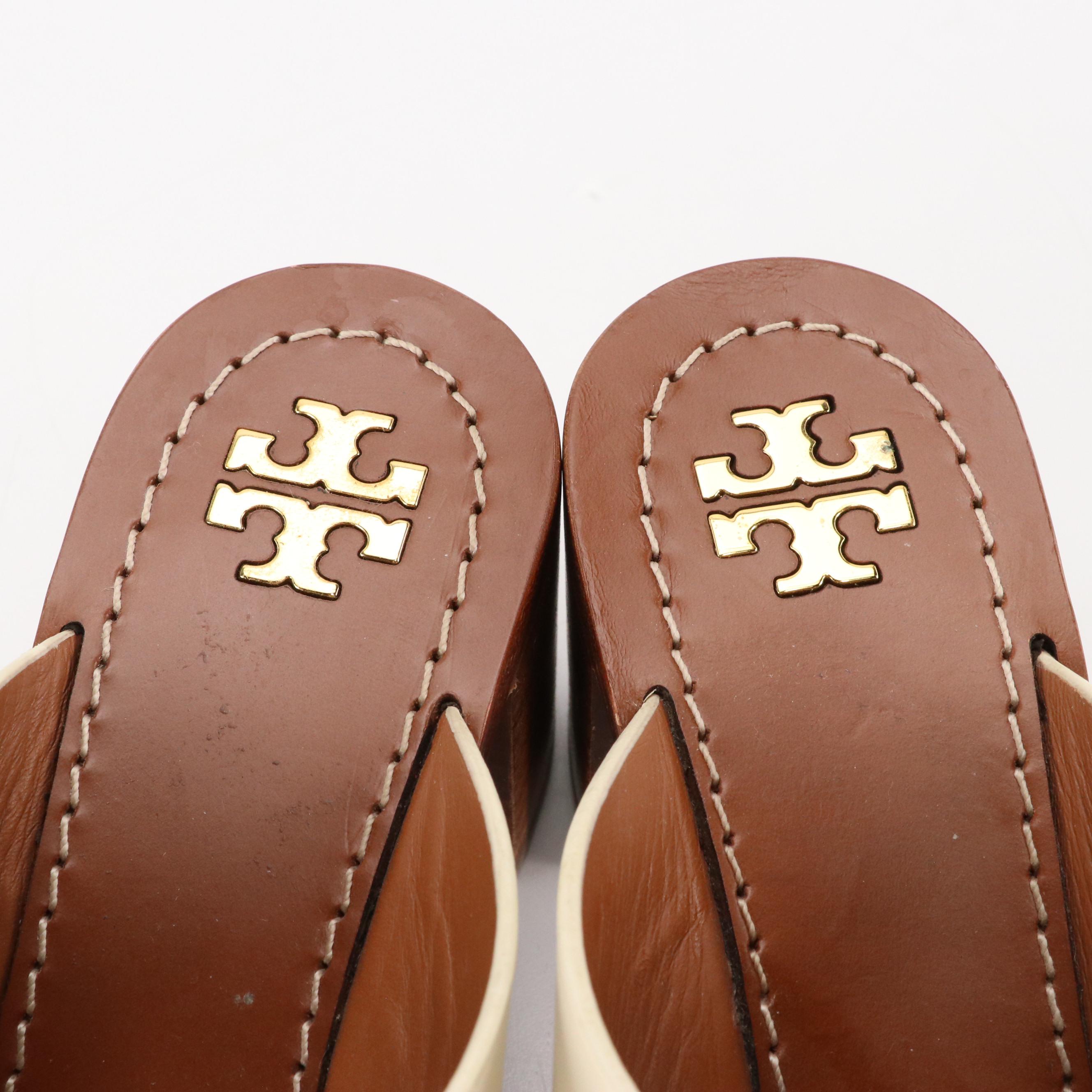 Tory Burch Ivory Leather 'Montrose' Mules and Sorel 'Ella II' Flat Sandals
