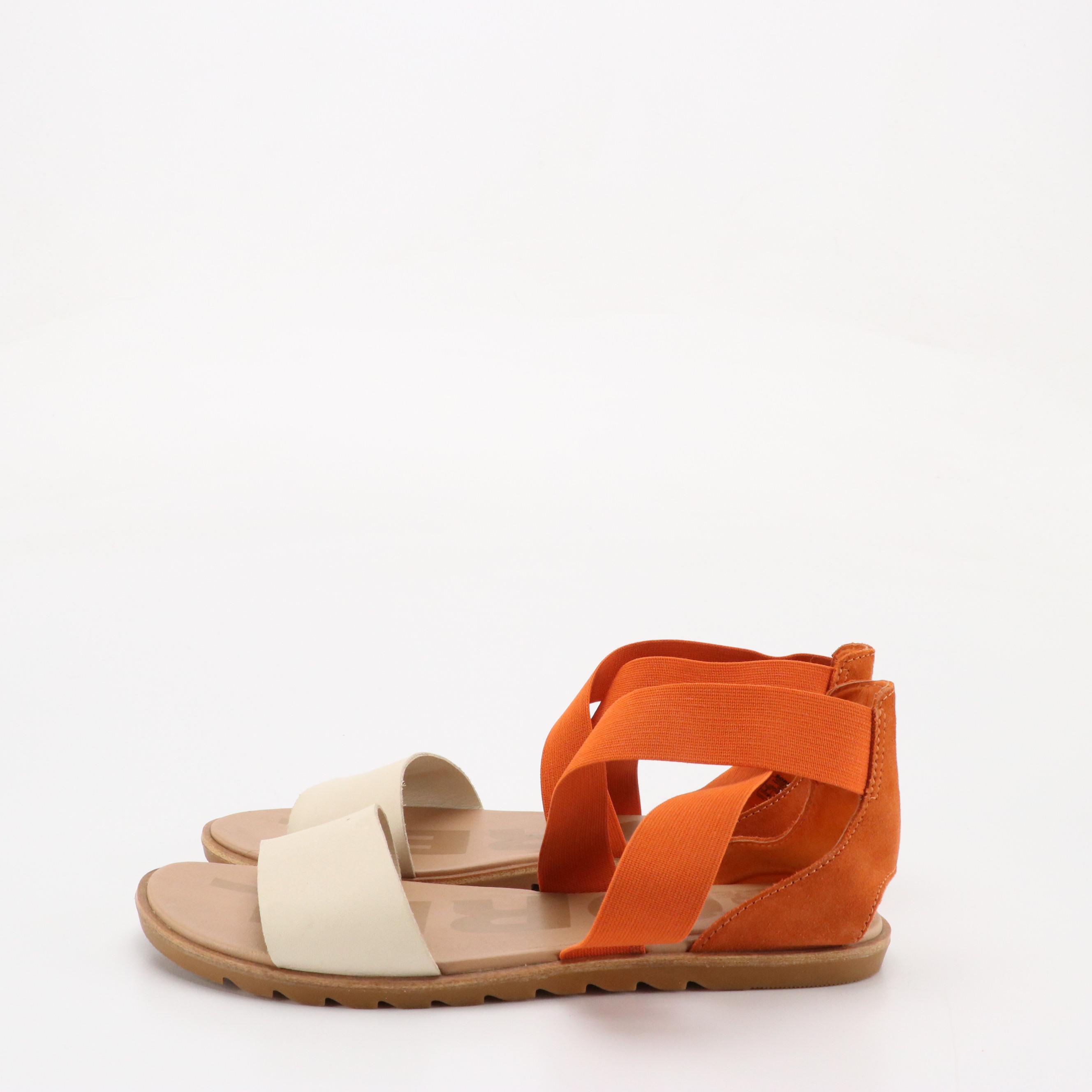 Tory Burch Ivory Leather 'Montrose' Mules and Sorel 'Ella II' Flat Sandals