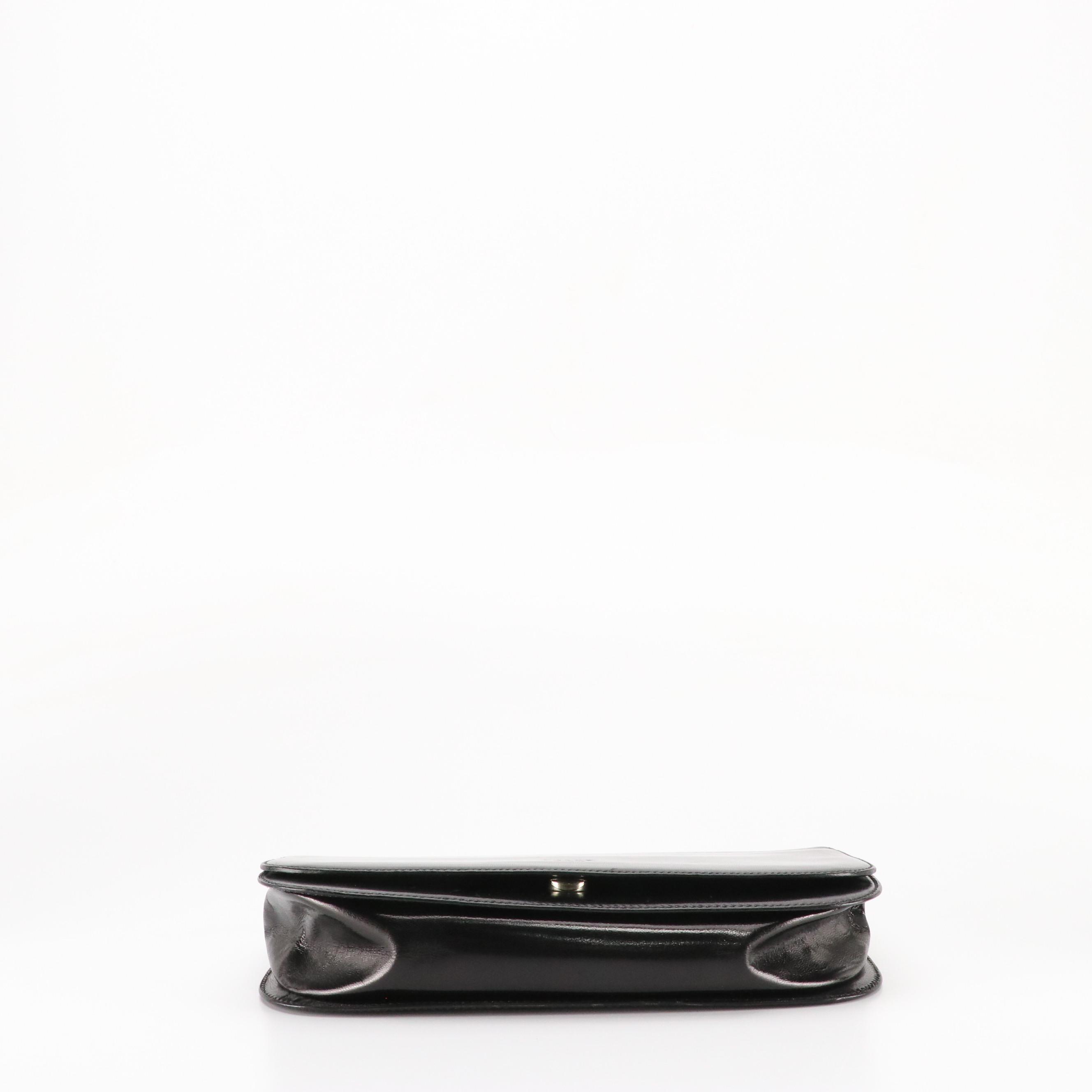Prada Flap Top Top Handle Hand Bag in Black Shiny Leather