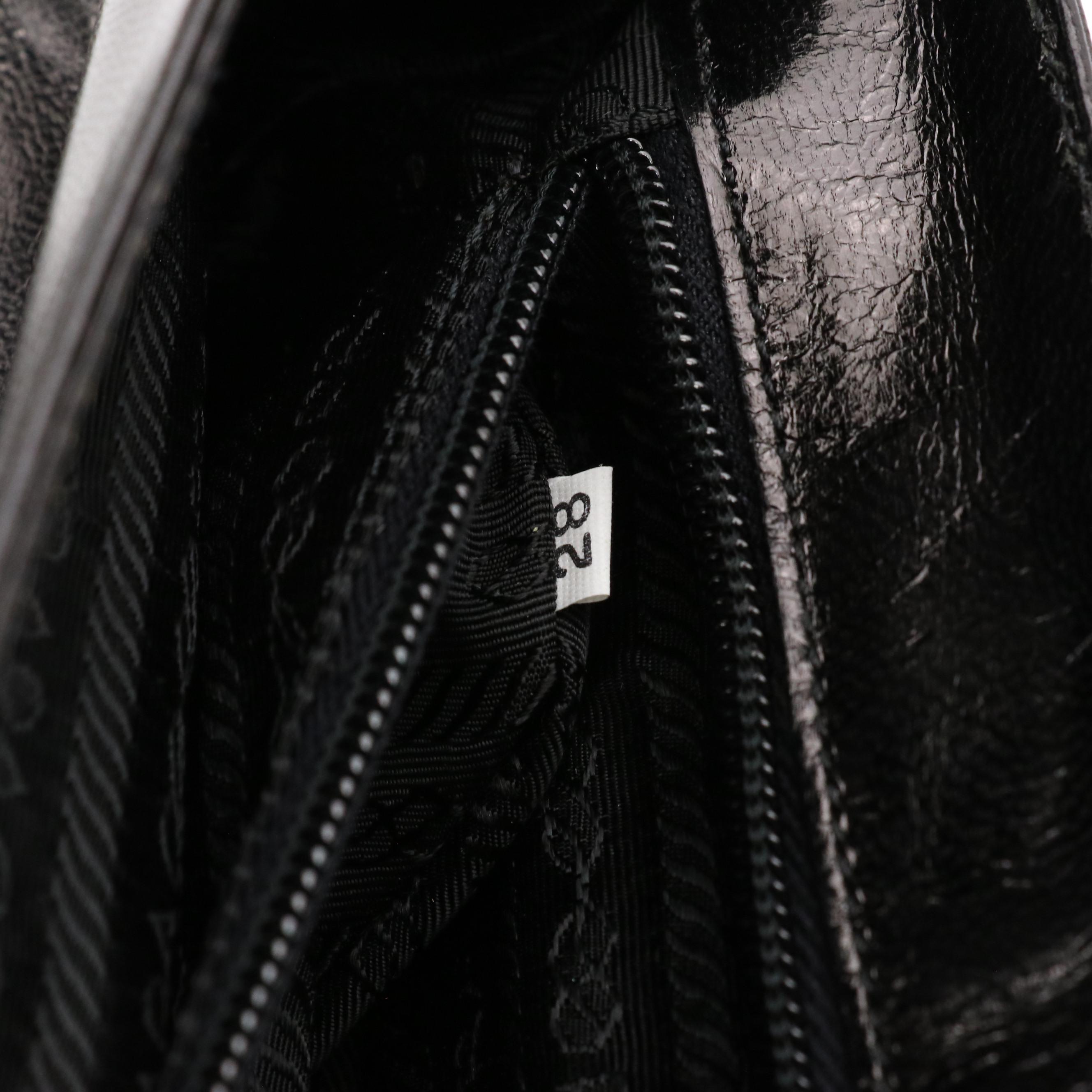 Prada Flap Top Top Handle Hand Bag in Black Shiny Leather