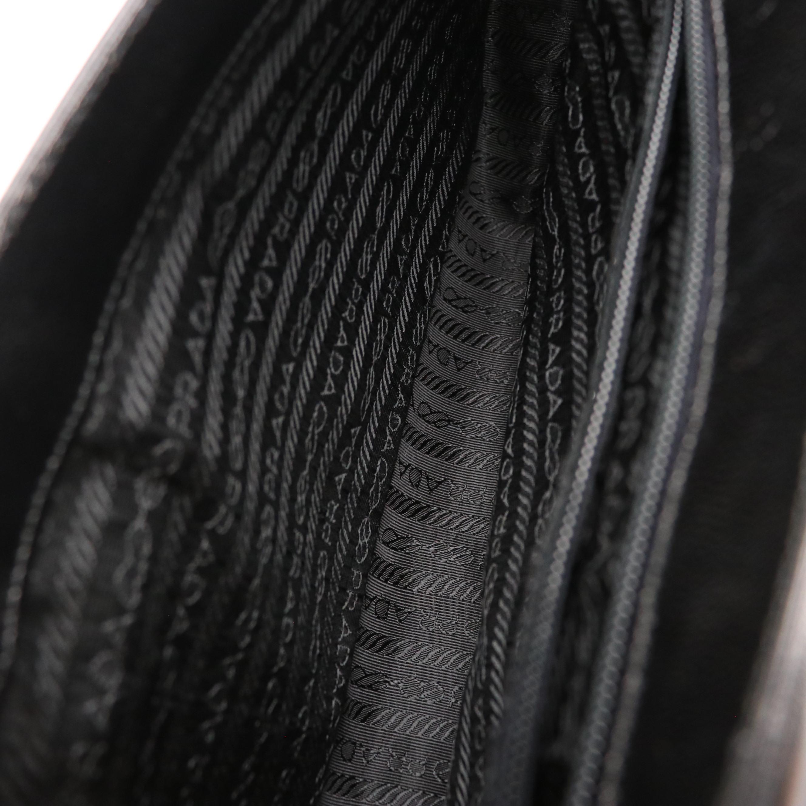 Prada Flap Top Top Handle Hand Bag in Black Shiny Leather