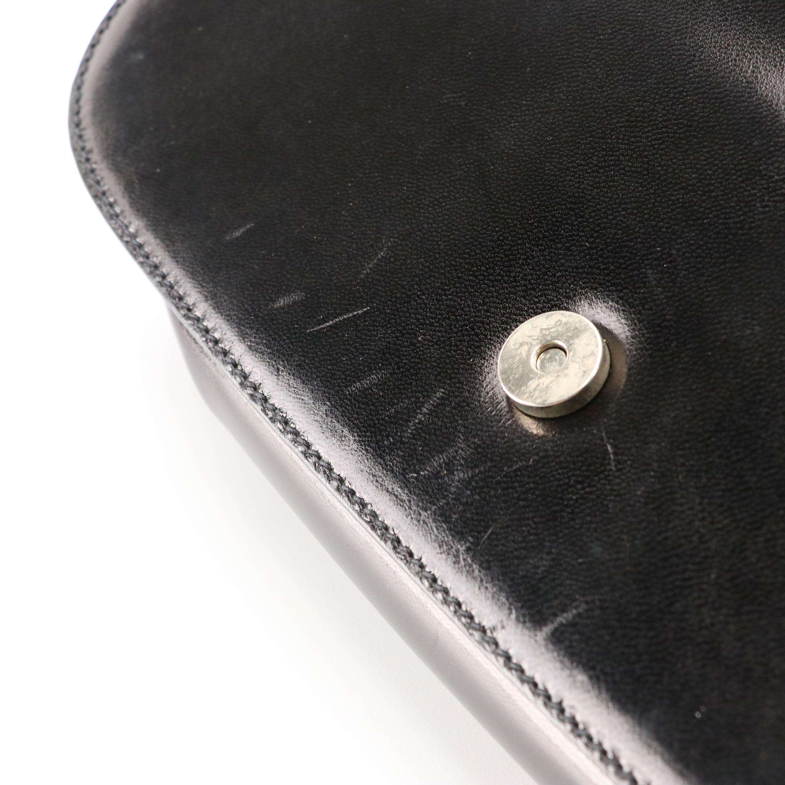 Prada Flap Top Top Handle Hand Bag in Black Shiny Leather