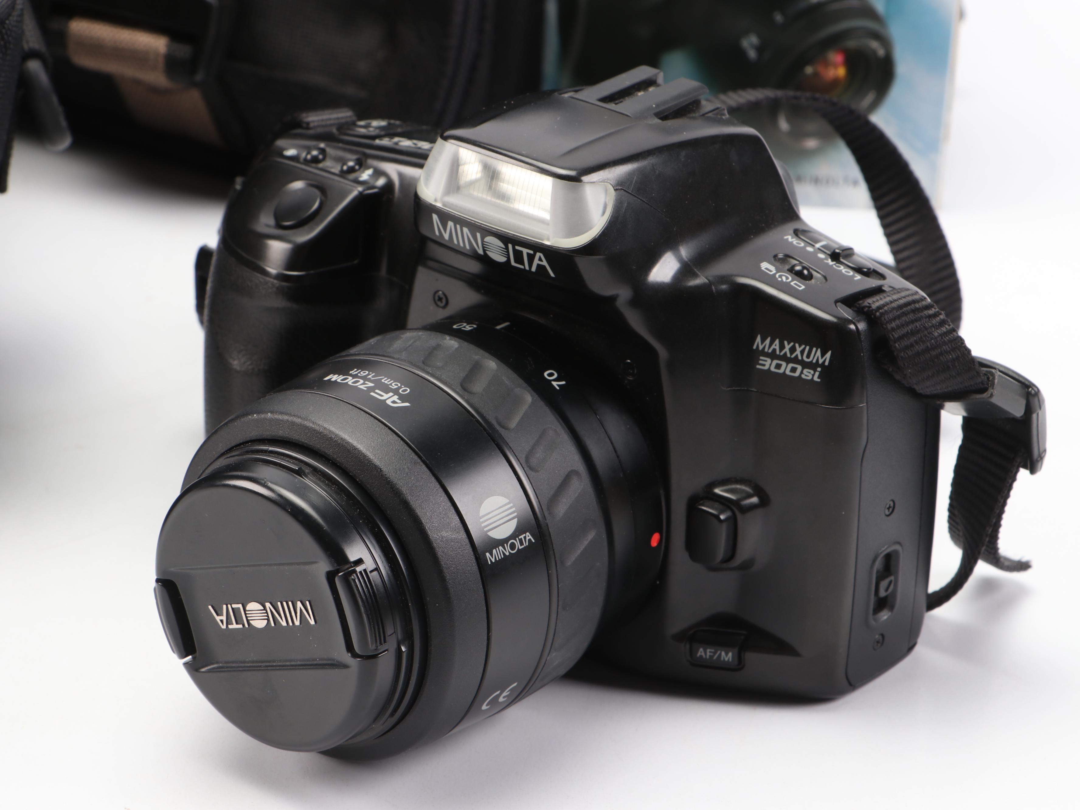 Minolta Maxxum 300si with AF Tamron Zoom Lens in Cases, 1990s