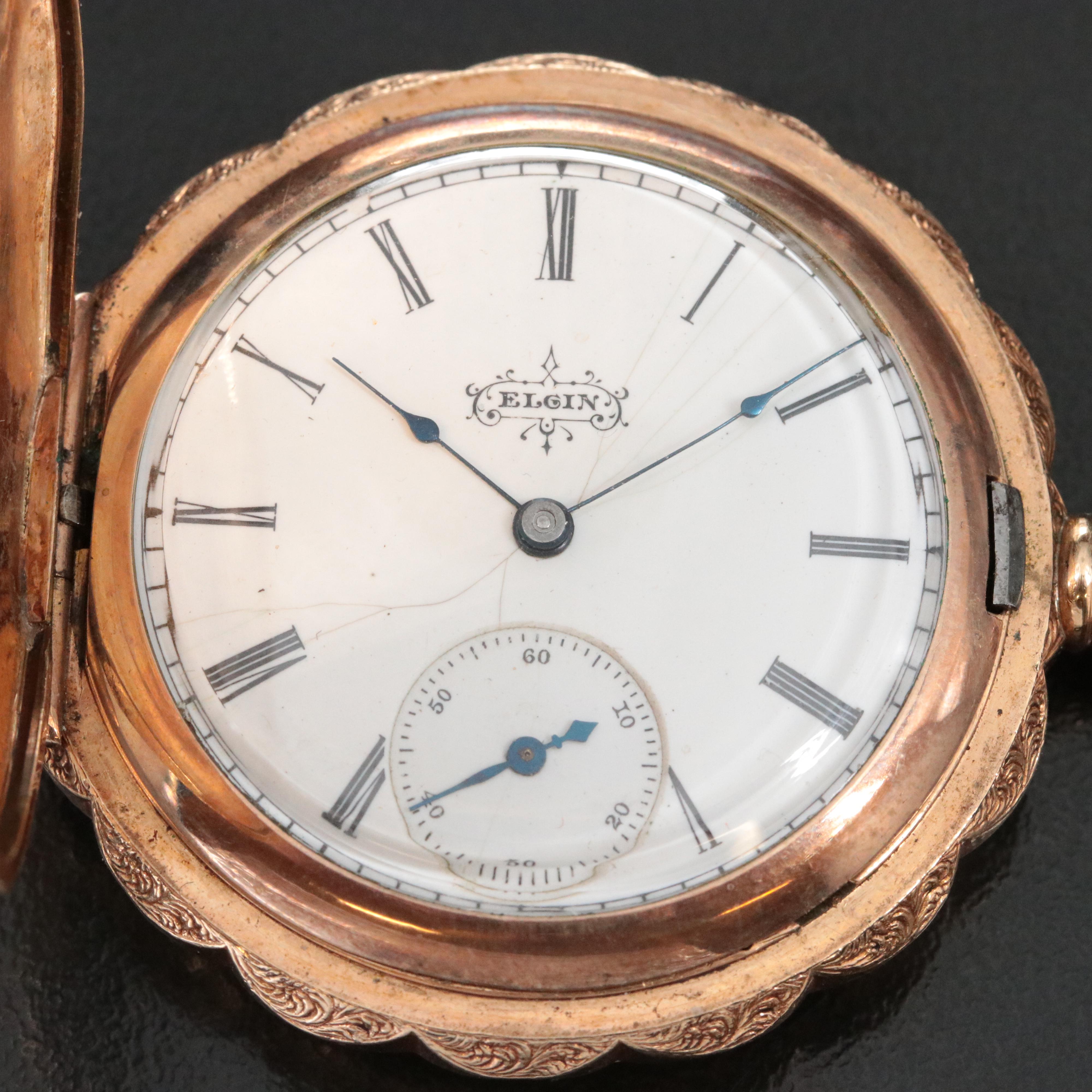 1894 Elgin Ornate Gold-Filled Pocket Watch in Display Case