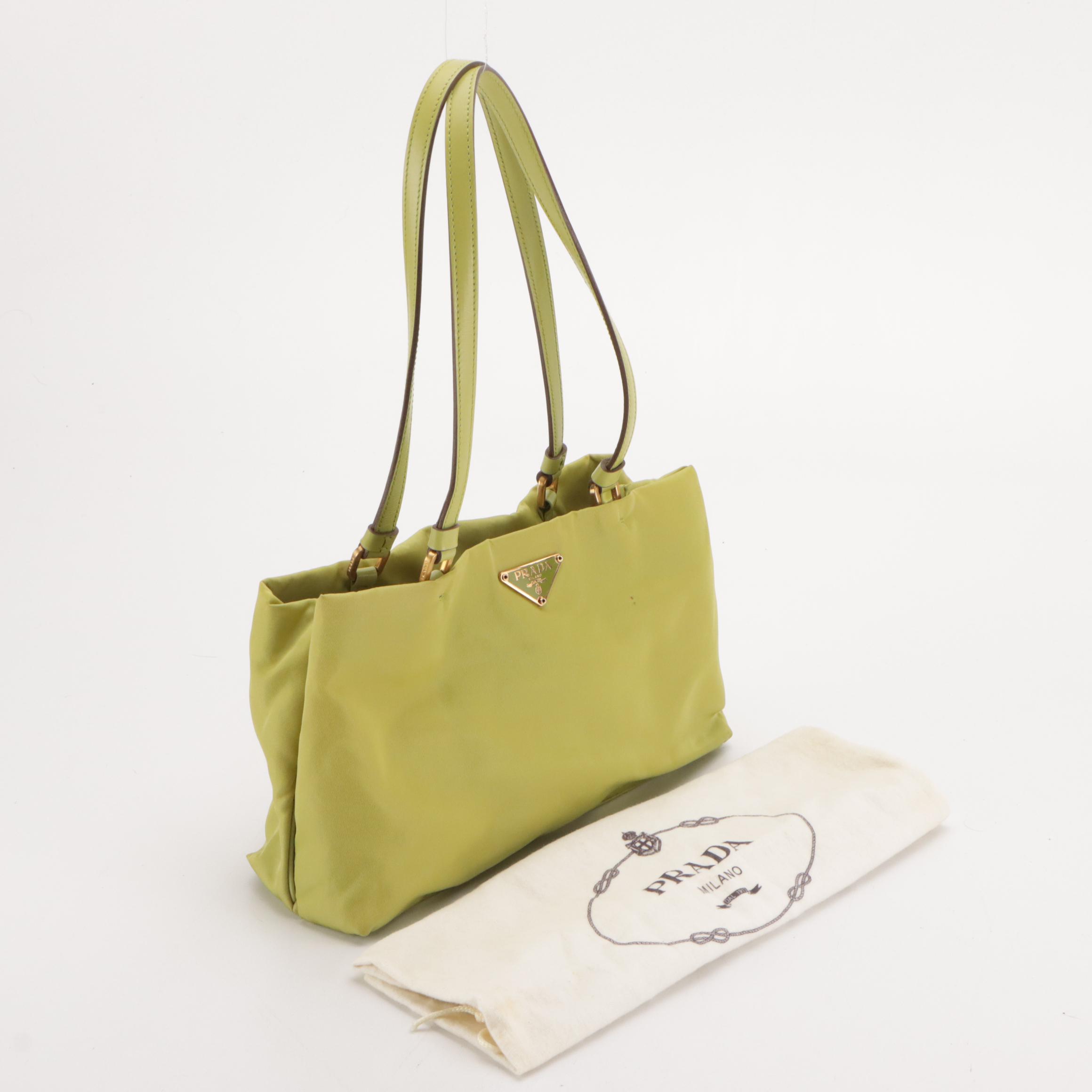 Prada Mini Shoulder Bag in Lime Green Tessuto Nylon and Leather Trim