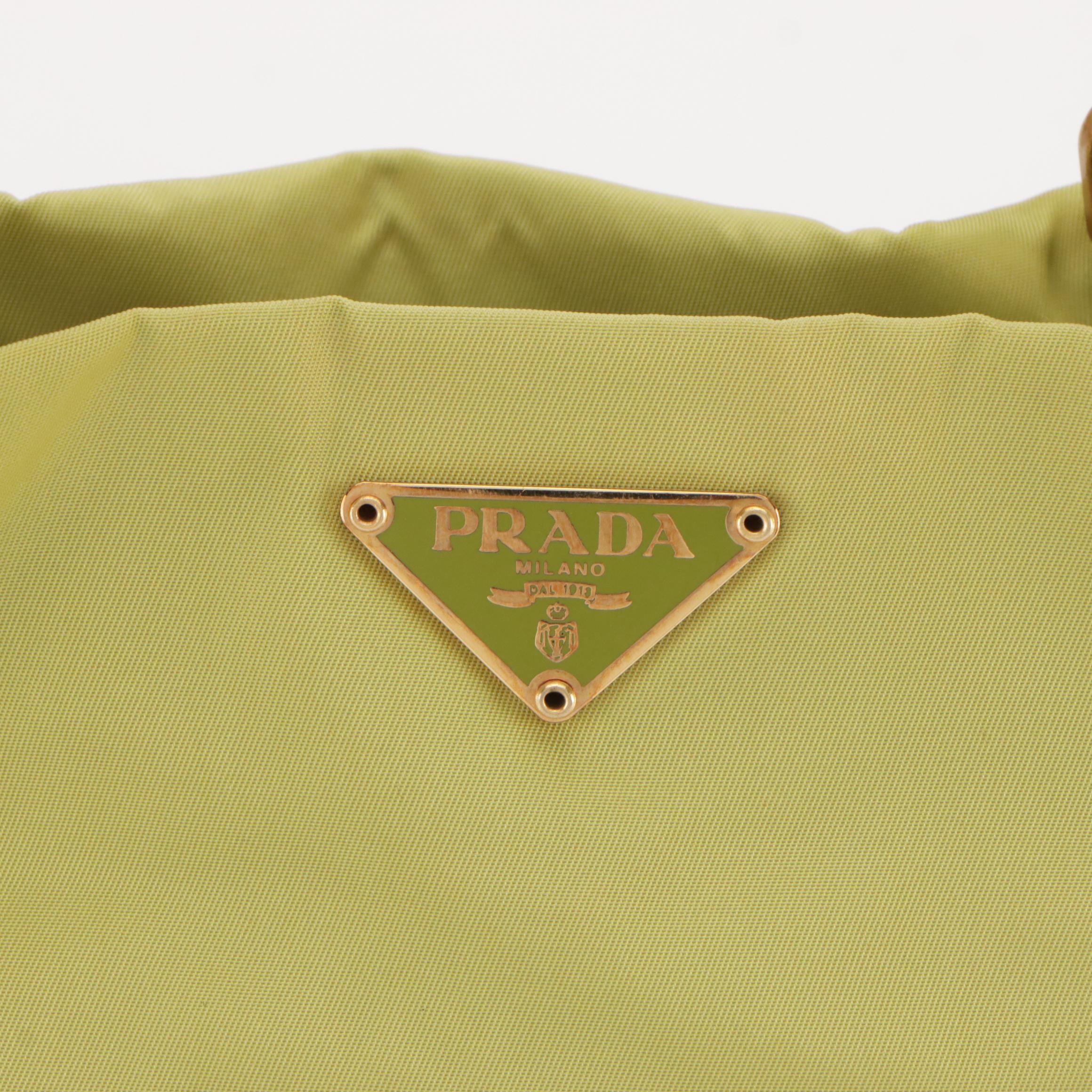 Prada Mini Shoulder Bag in Lime Green Tessuto Nylon and Leather Trim