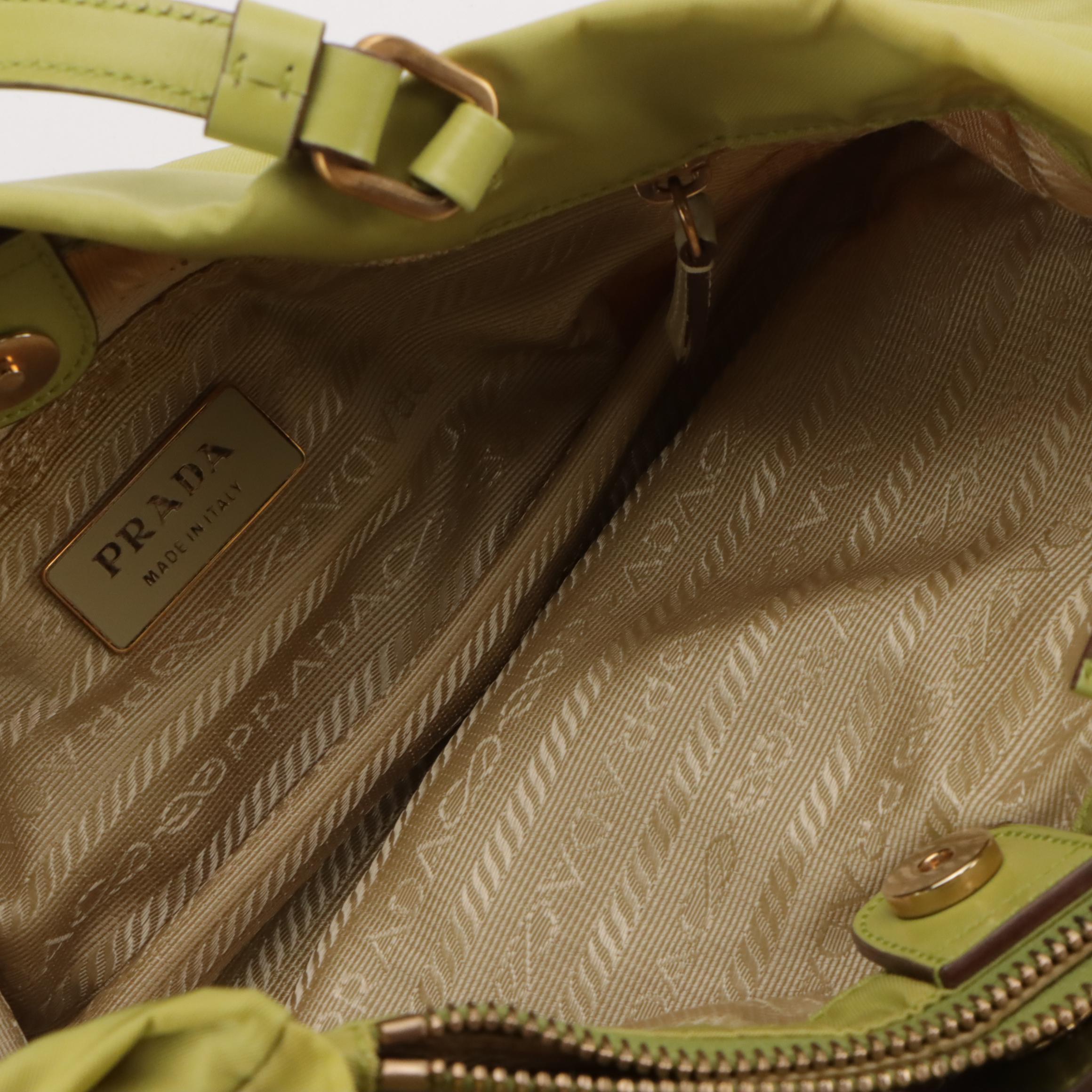 Prada Mini Shoulder Bag in Lime Green Tessuto Nylon and Leather Trim