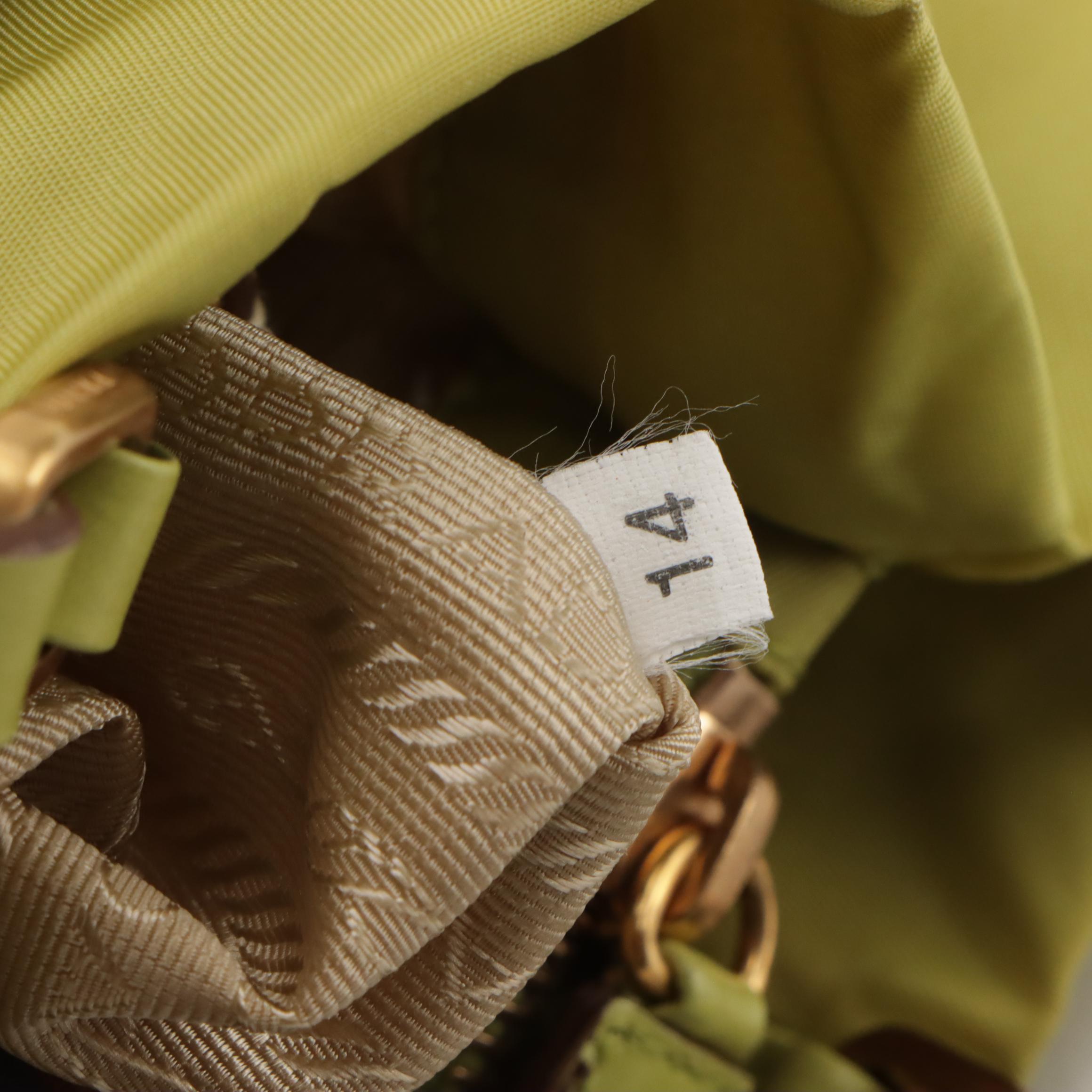 Prada Mini Shoulder Bag in Lime Green Tessuto Nylon and Leather Trim