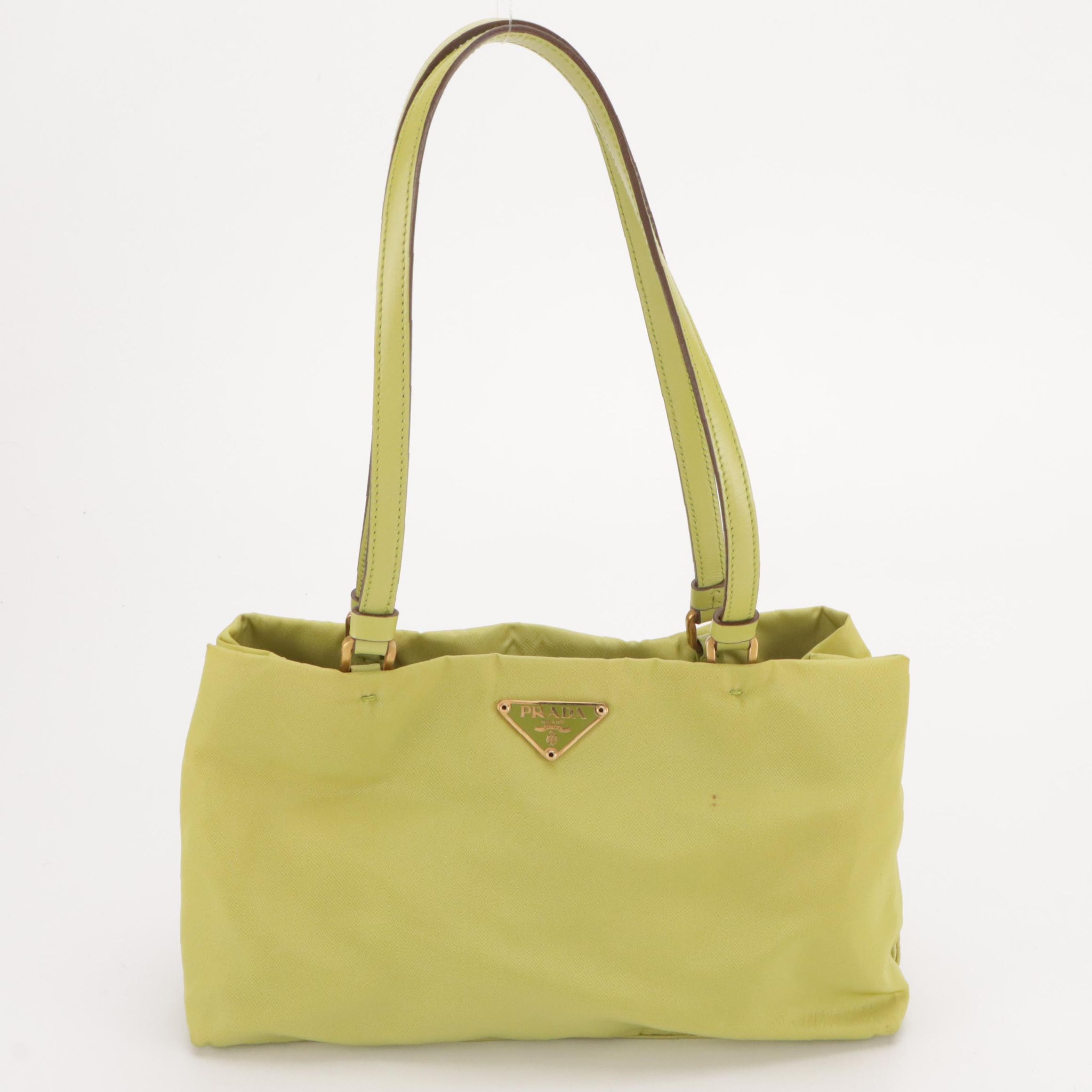 Prada Mini Shoulder Bag in Lime Green Tessuto Nylon and Leather Trim