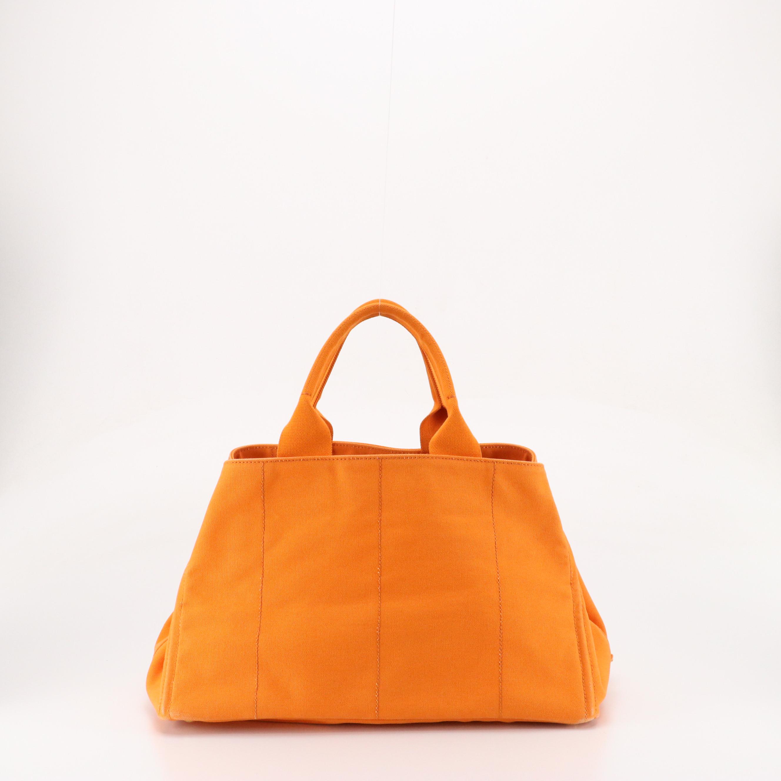 Prada Large Canapa Logo Shopping Tote in Papaya Orange Canvas
