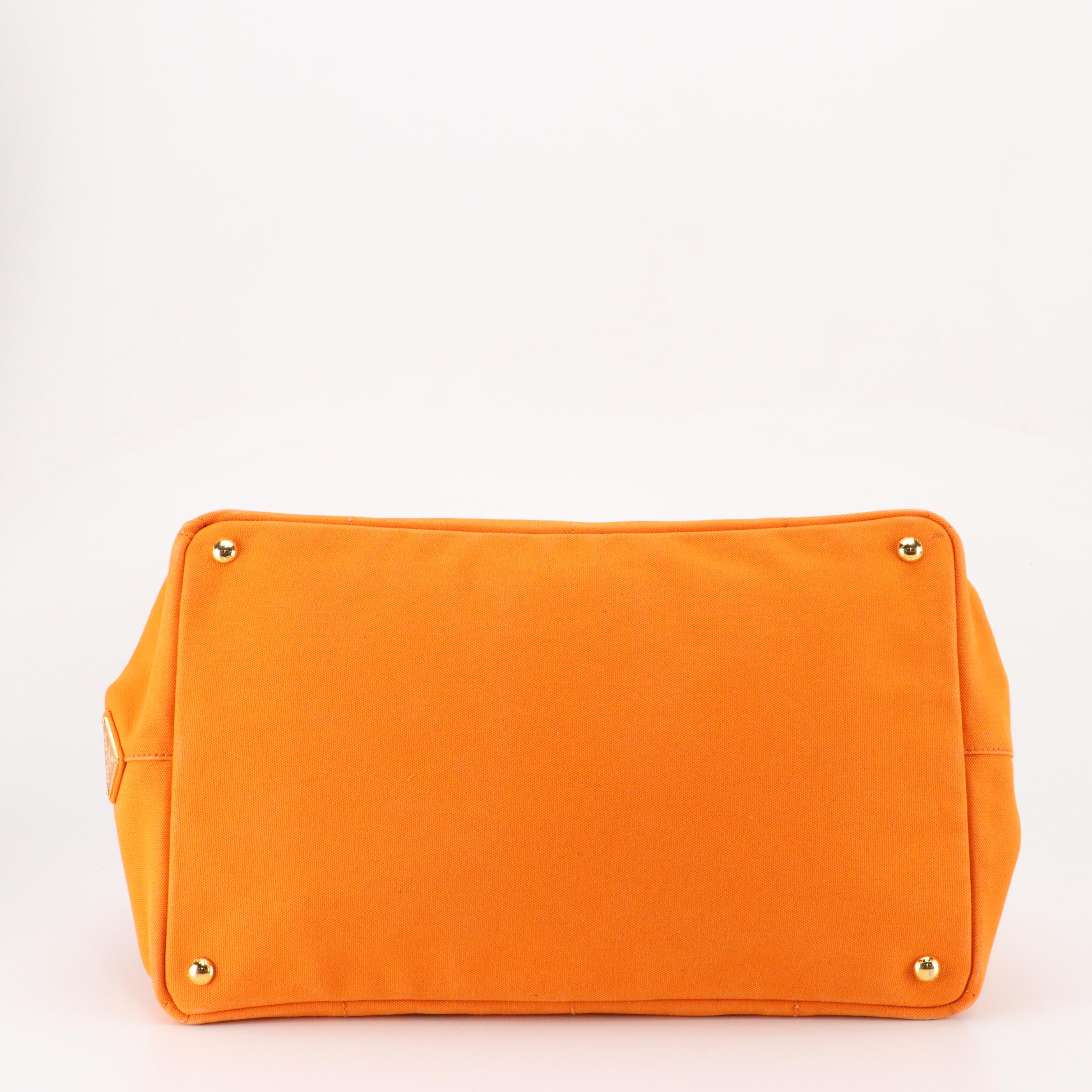 Prada Large Canapa Logo Shopping Tote in Papaya Orange Canvas