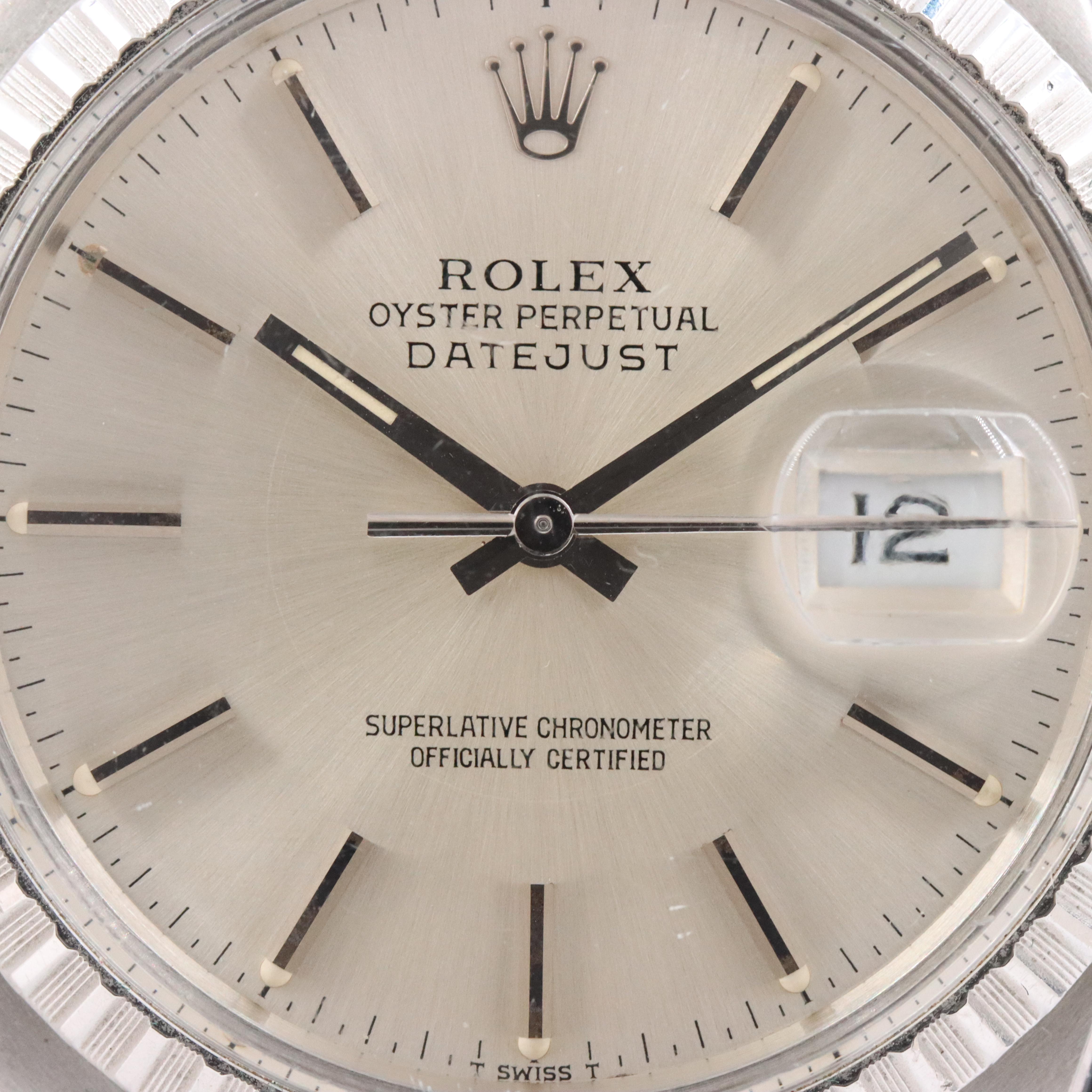 Rolex Datejust 16030 Engine Turned Bezel Silver 36mm Steel Automatic Watch 1984