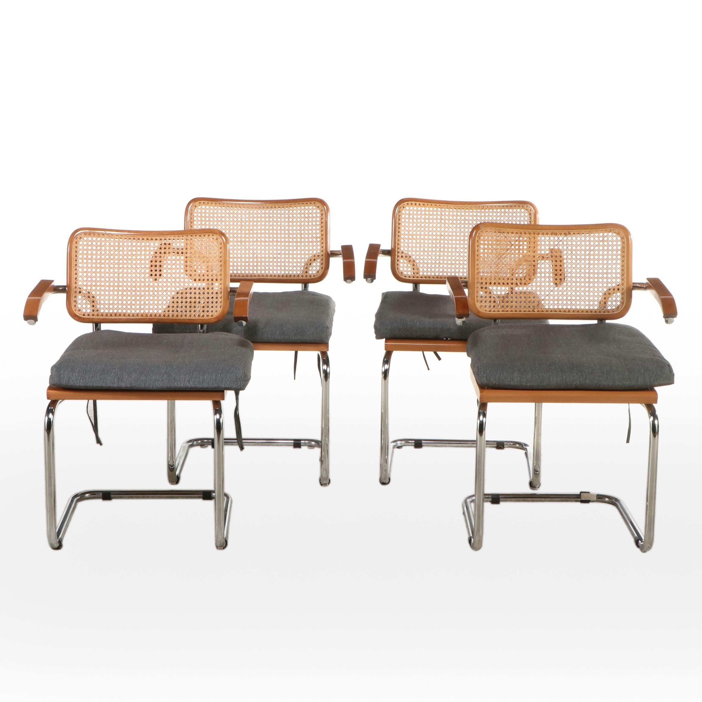 Set of Four Cesca Style Cantilevered Cane and Chrome Armchairs
