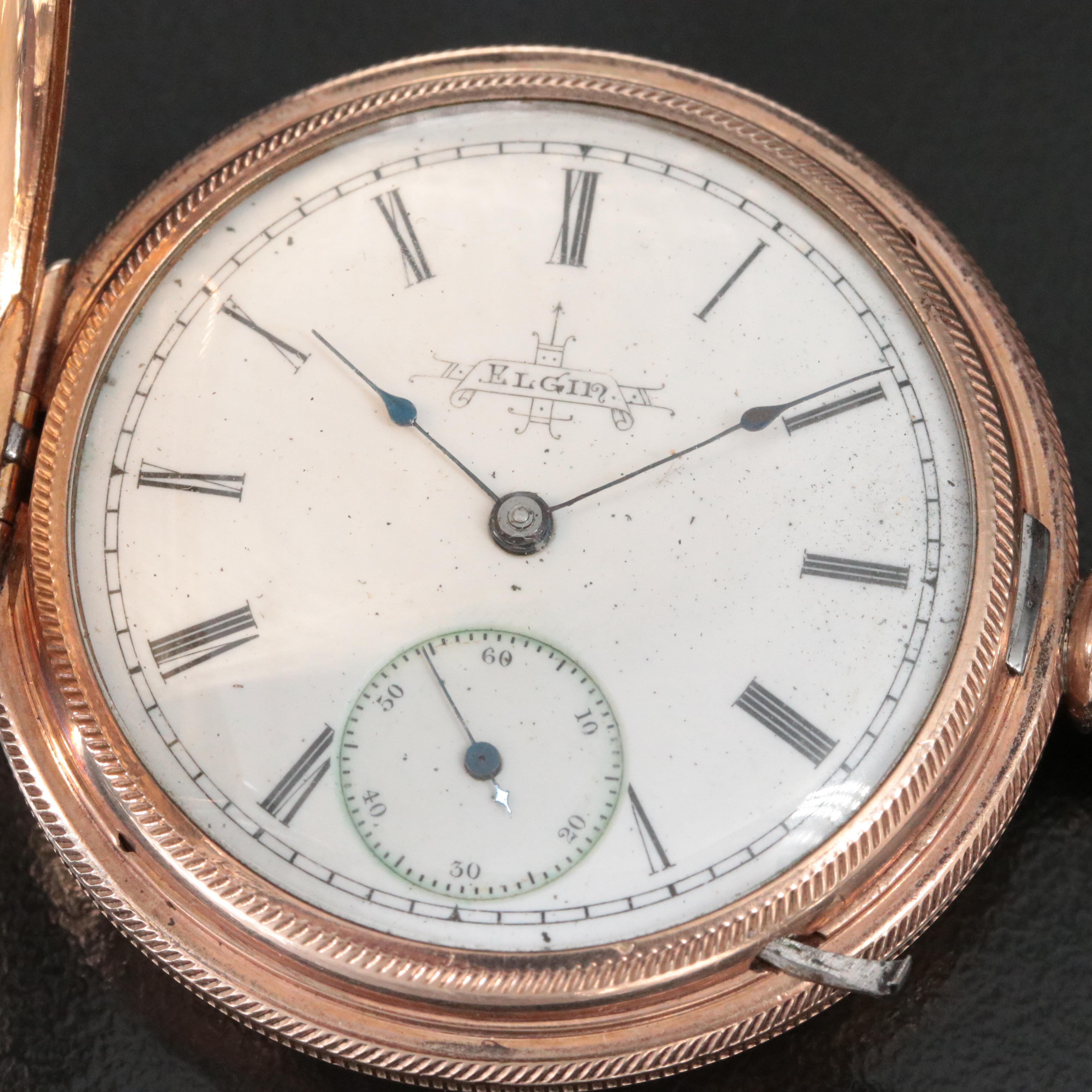 1889 Elgin Gold-Filled Hunting Case Pocket Watch and Fob Chain