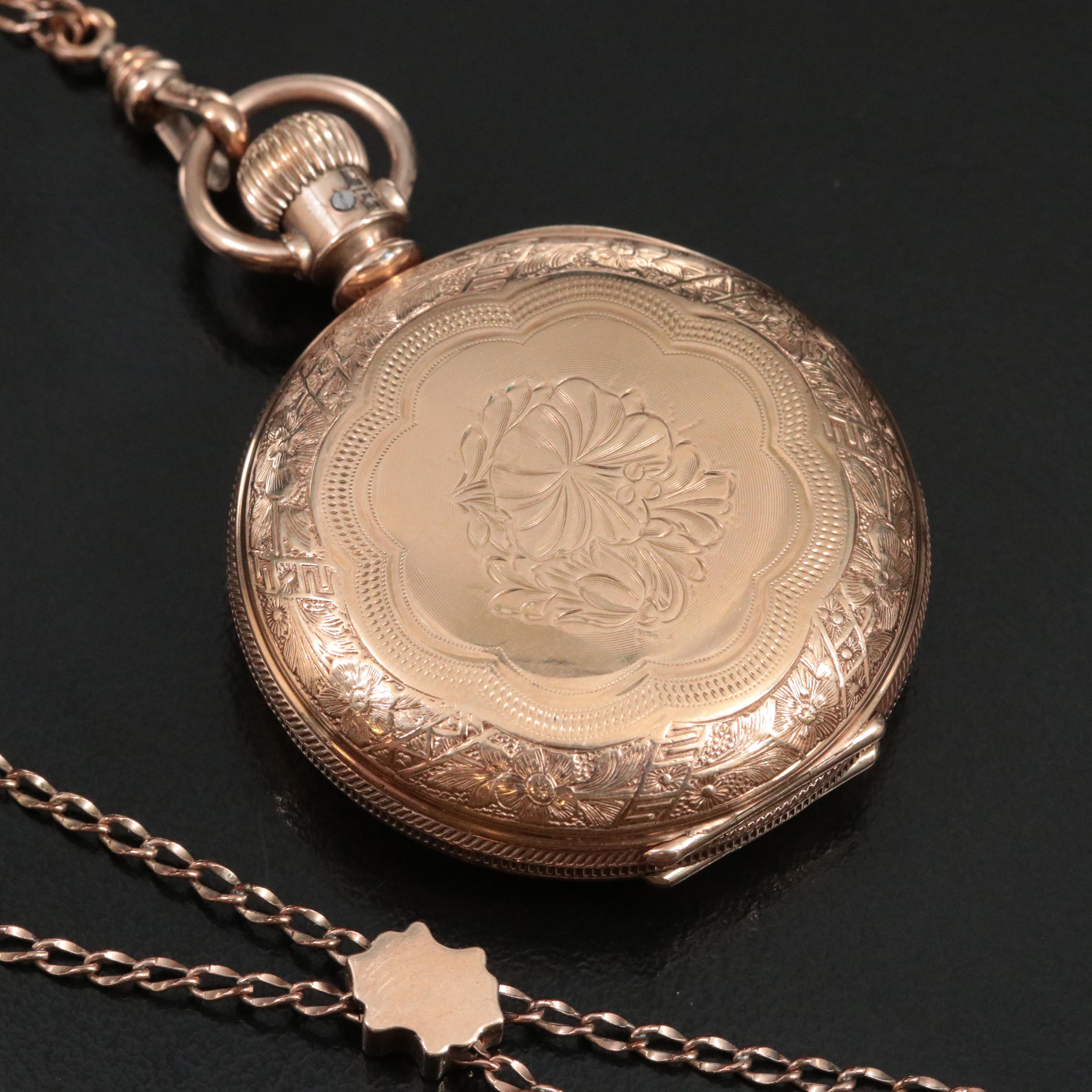 1889 Elgin Gold-Filled Hunting Case Pocket Watch and Fob Chain