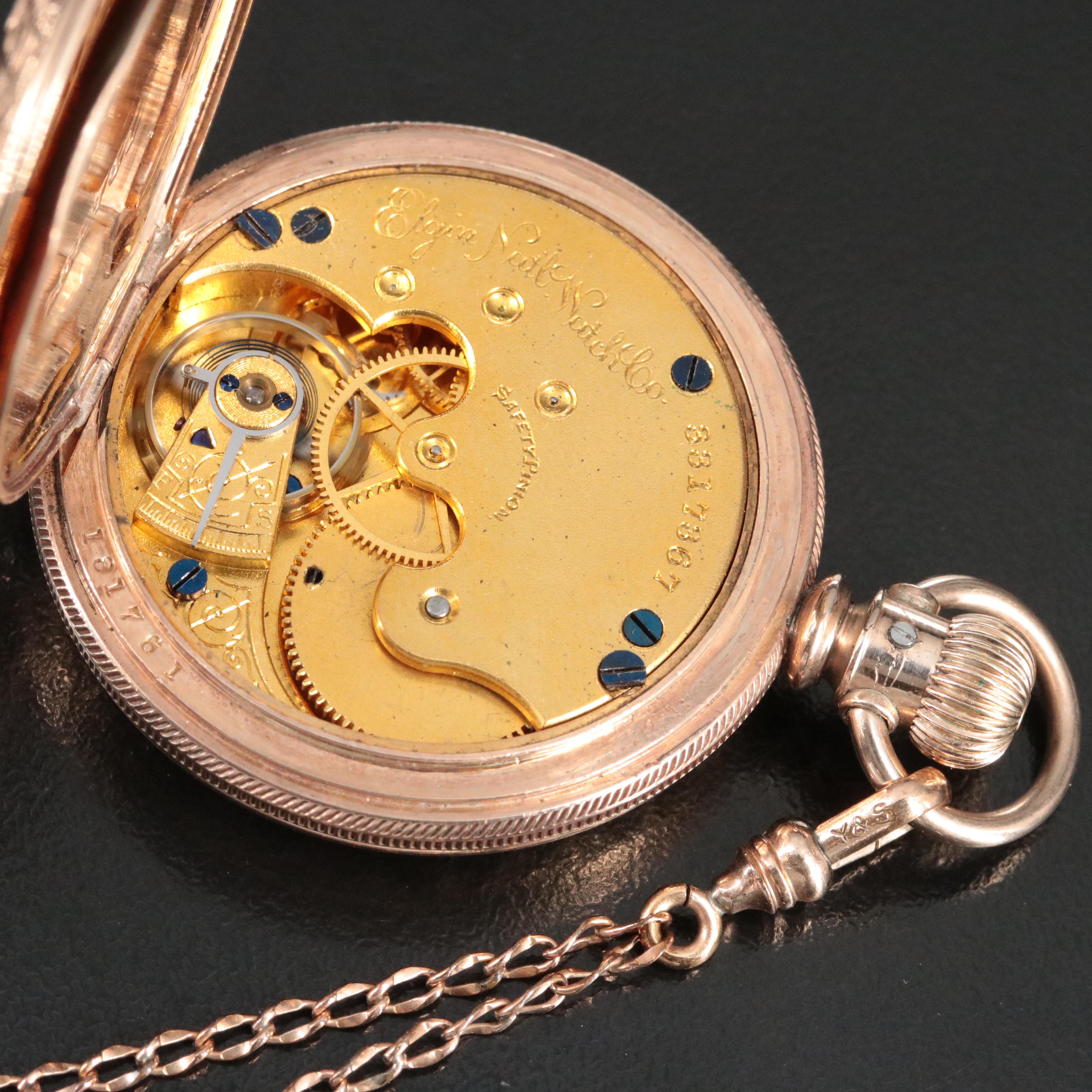 1889 Elgin Gold-Filled Hunting Case Pocket Watch and Fob Chain
