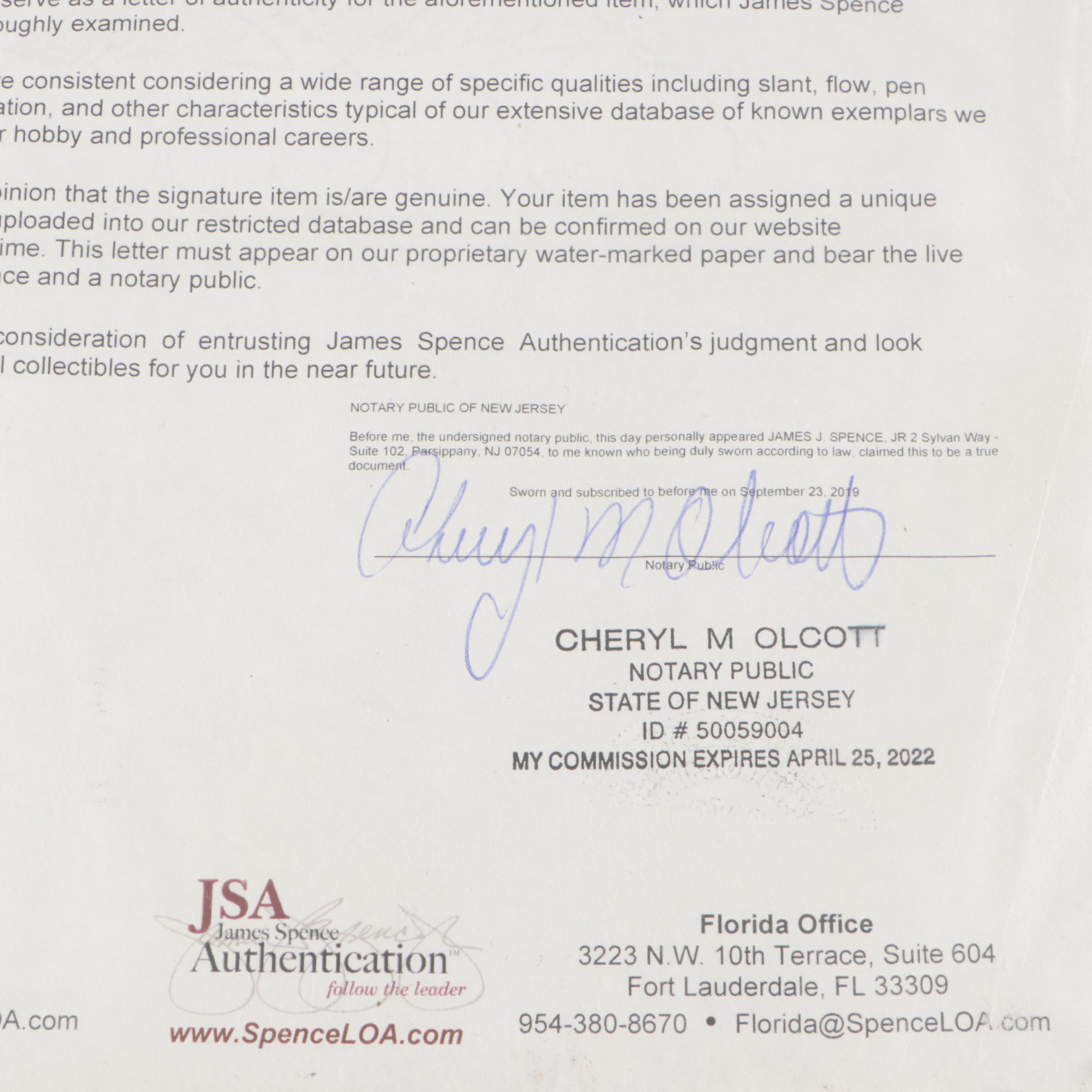 Bobby Jones Cut Signature Golf Card, JSA