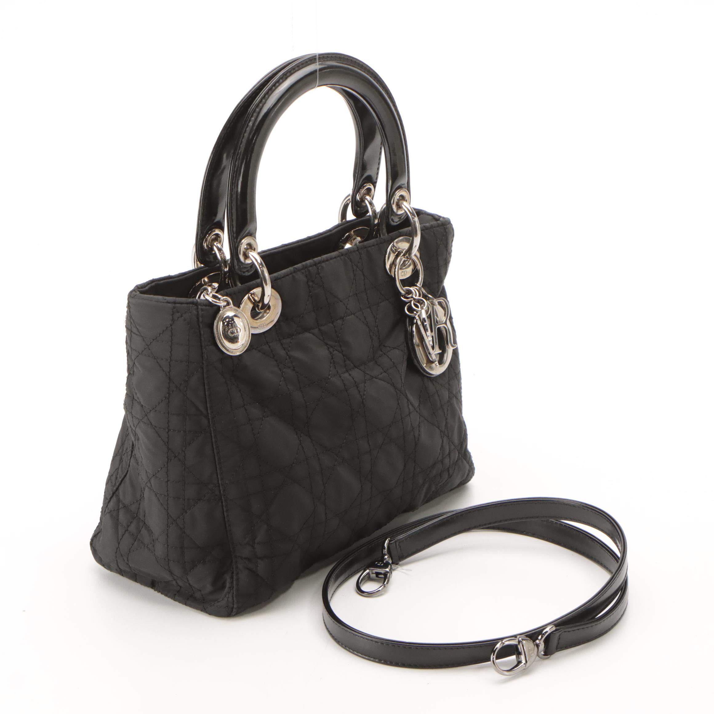 Christian Dior Cannage Quilted Nylon and Glazed Leather Lady Dior Two-Way Bag