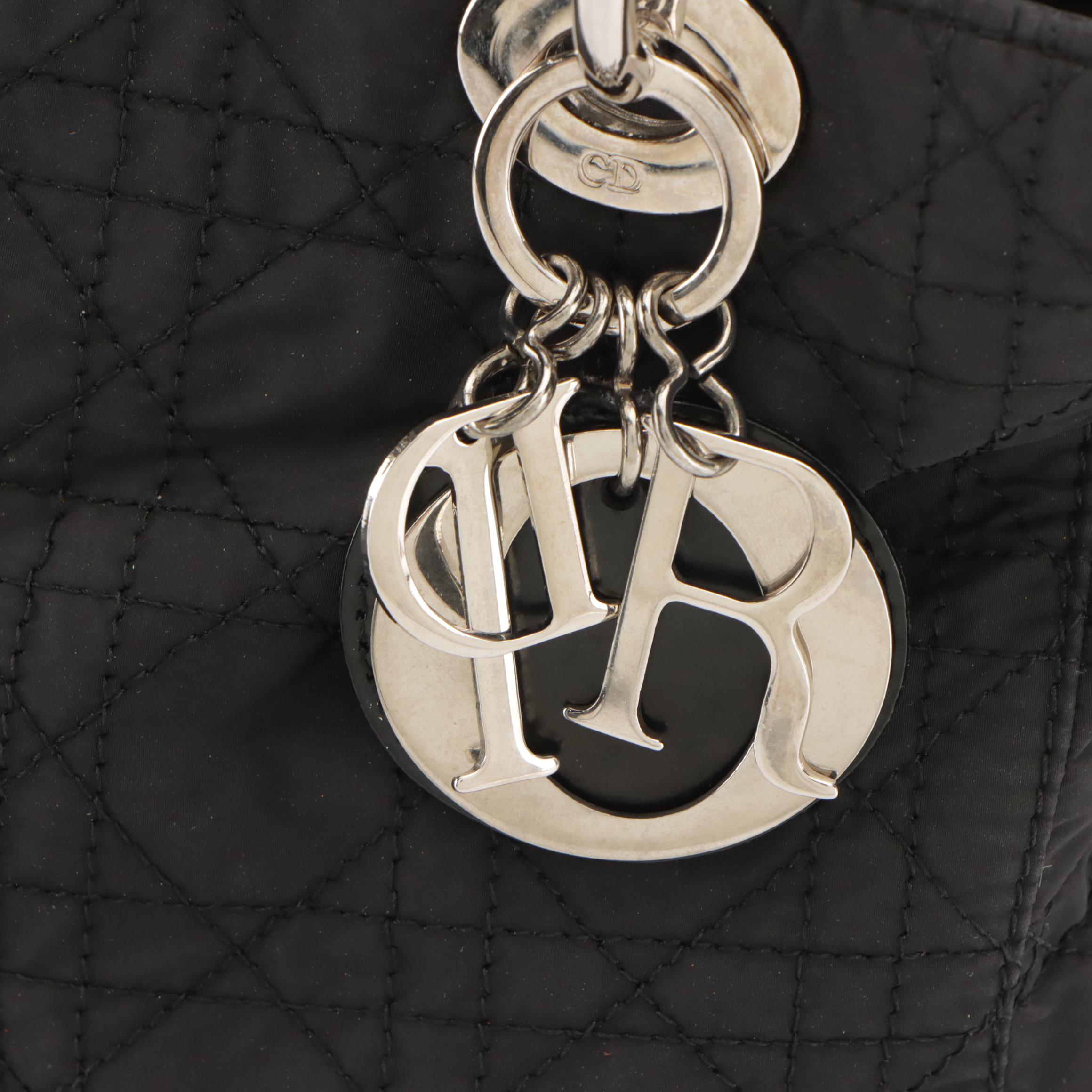 Christian Dior Cannage Quilted Nylon and Glazed Leather Lady Dior Two-Way Bag