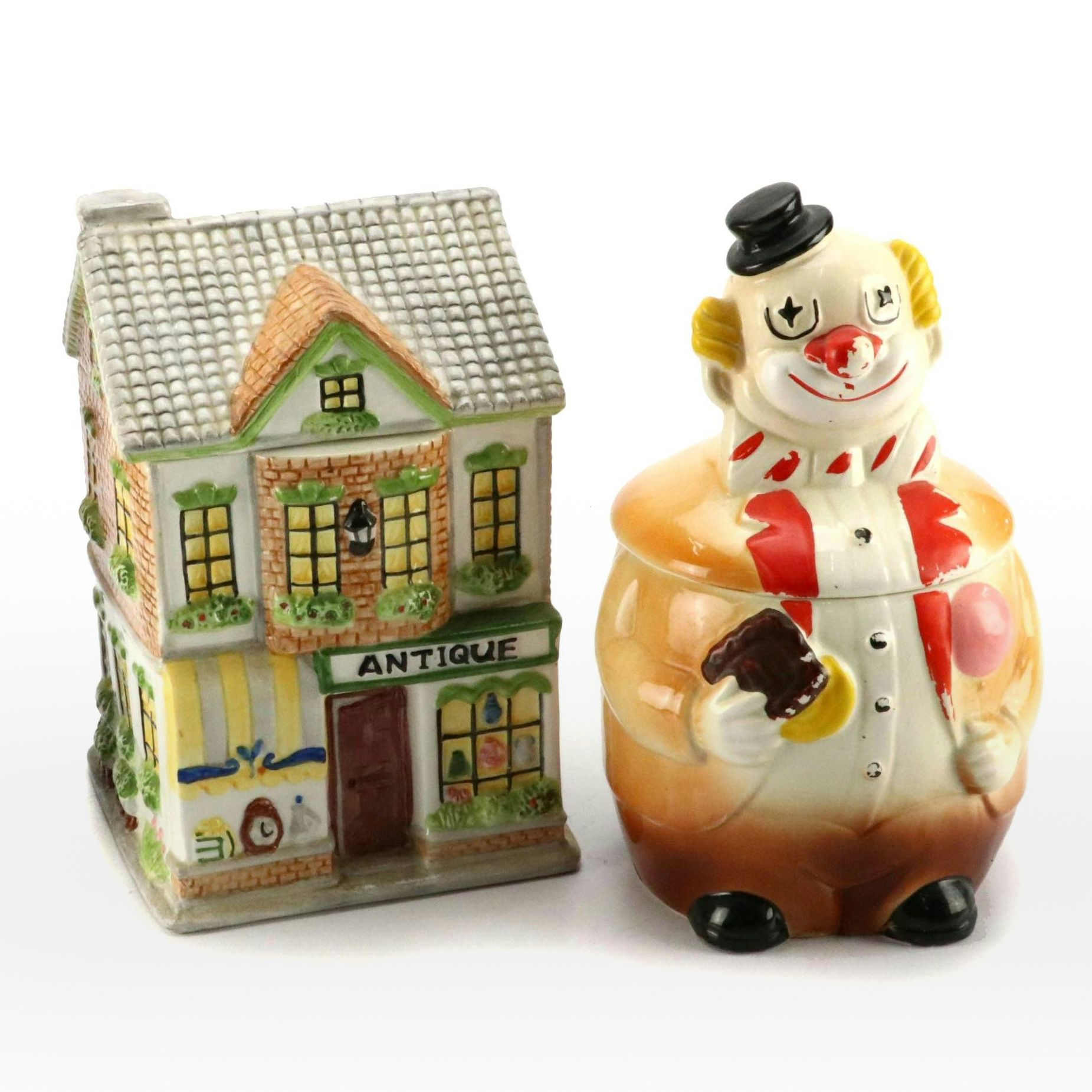 Ceramic Clown and House-Shaped Cookie Jars