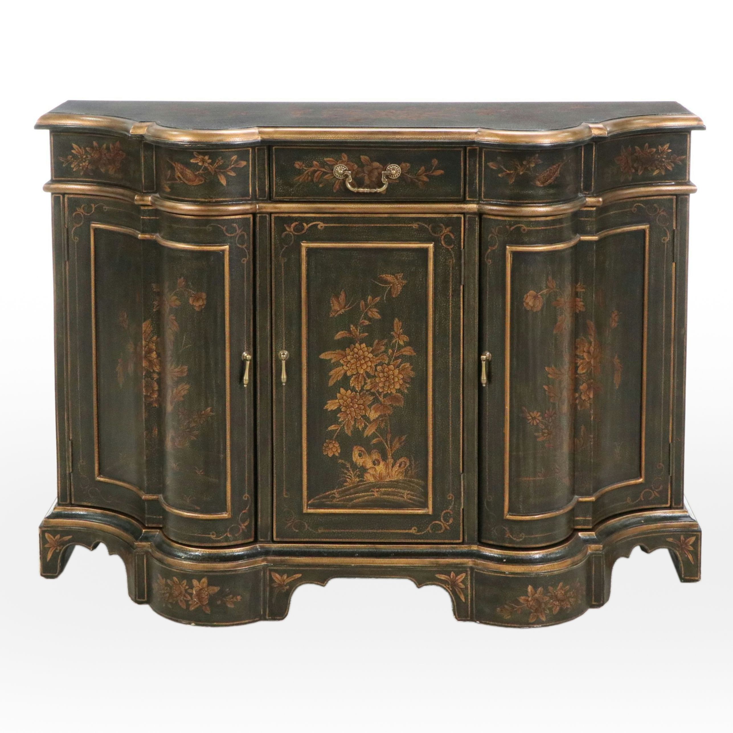 Louis XV Style Chinoiserie Decorated Wood Serpentine Front Sideboard