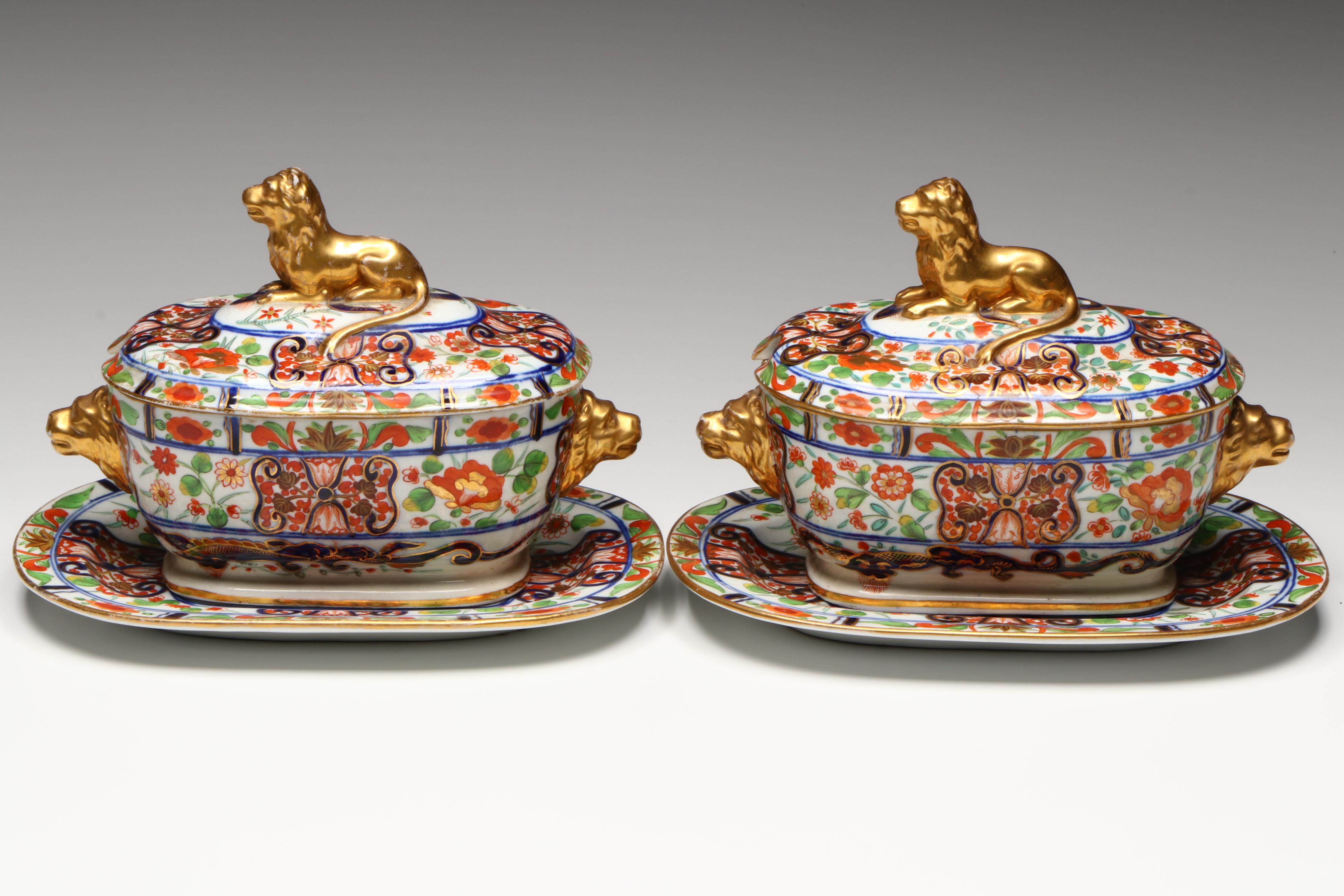 Antique Pair of John Rose Coalport Porcelain "Imari Dragon" Tureens, c. 1820