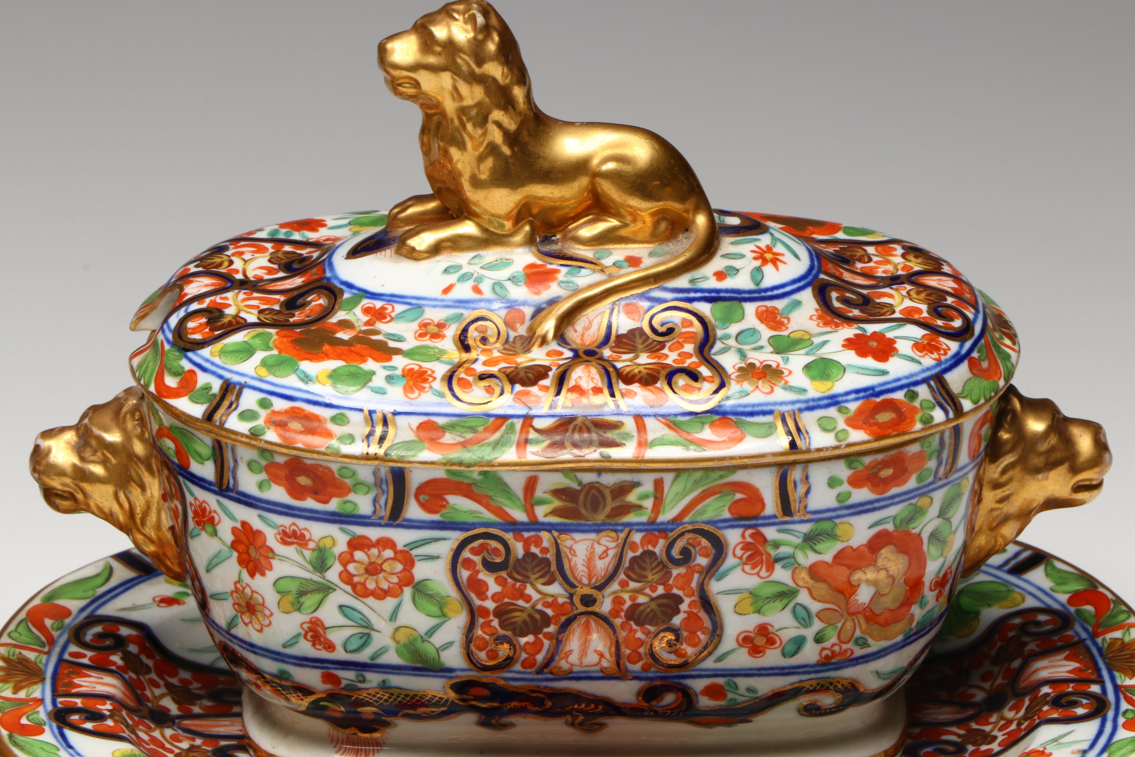 Antique Pair of John Rose Coalport Porcelain "Imari Dragon" Tureens, c. 1820