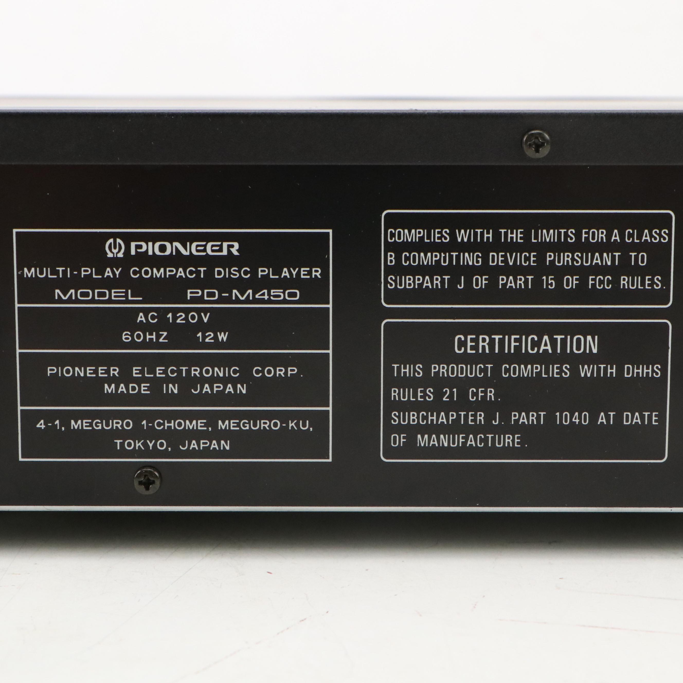 Pioneer Six-Disc Multiplay PD-M450 CD Player