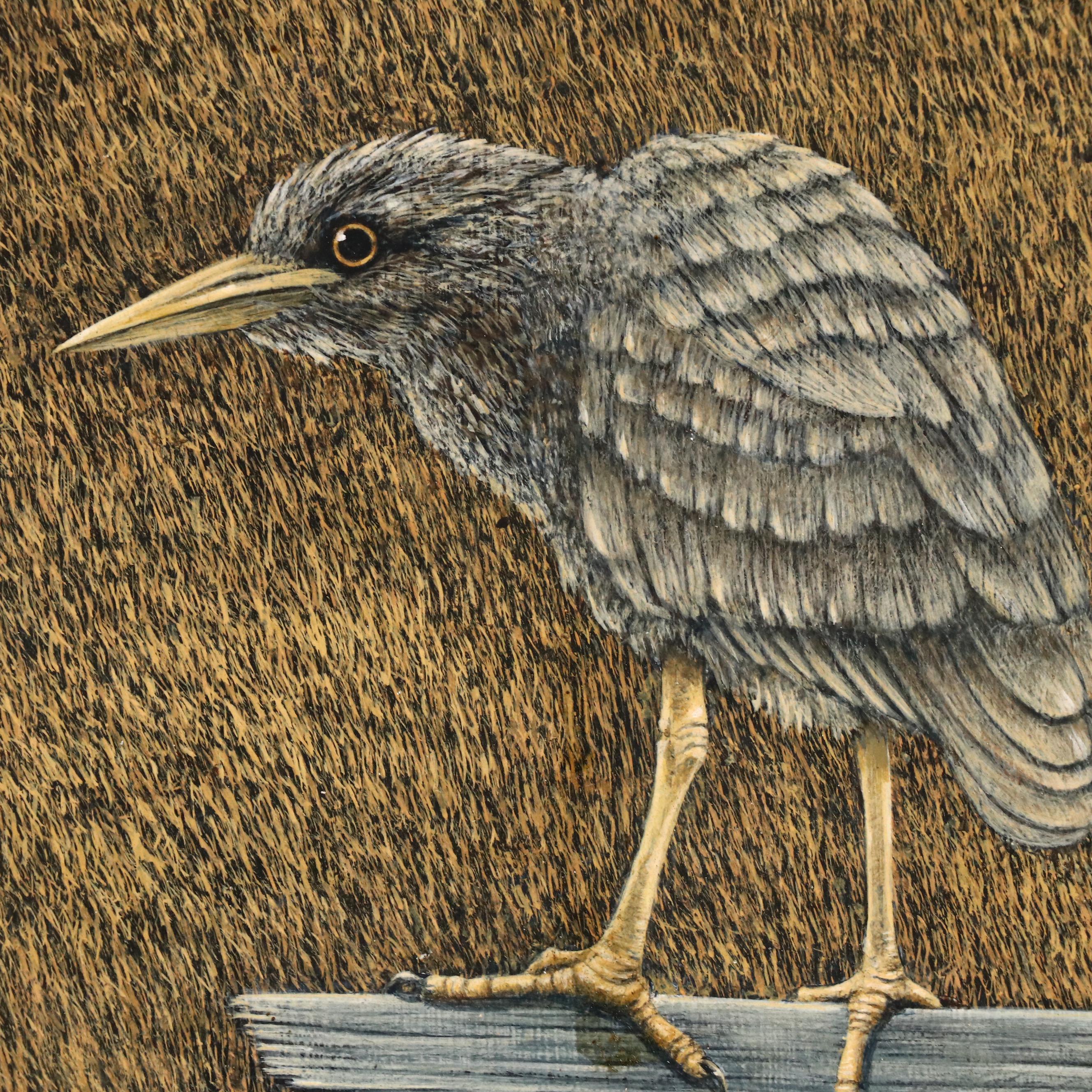 Richard Sparre Tempera Painting of  Shorebird in Marsh Landscape, Circa 1980