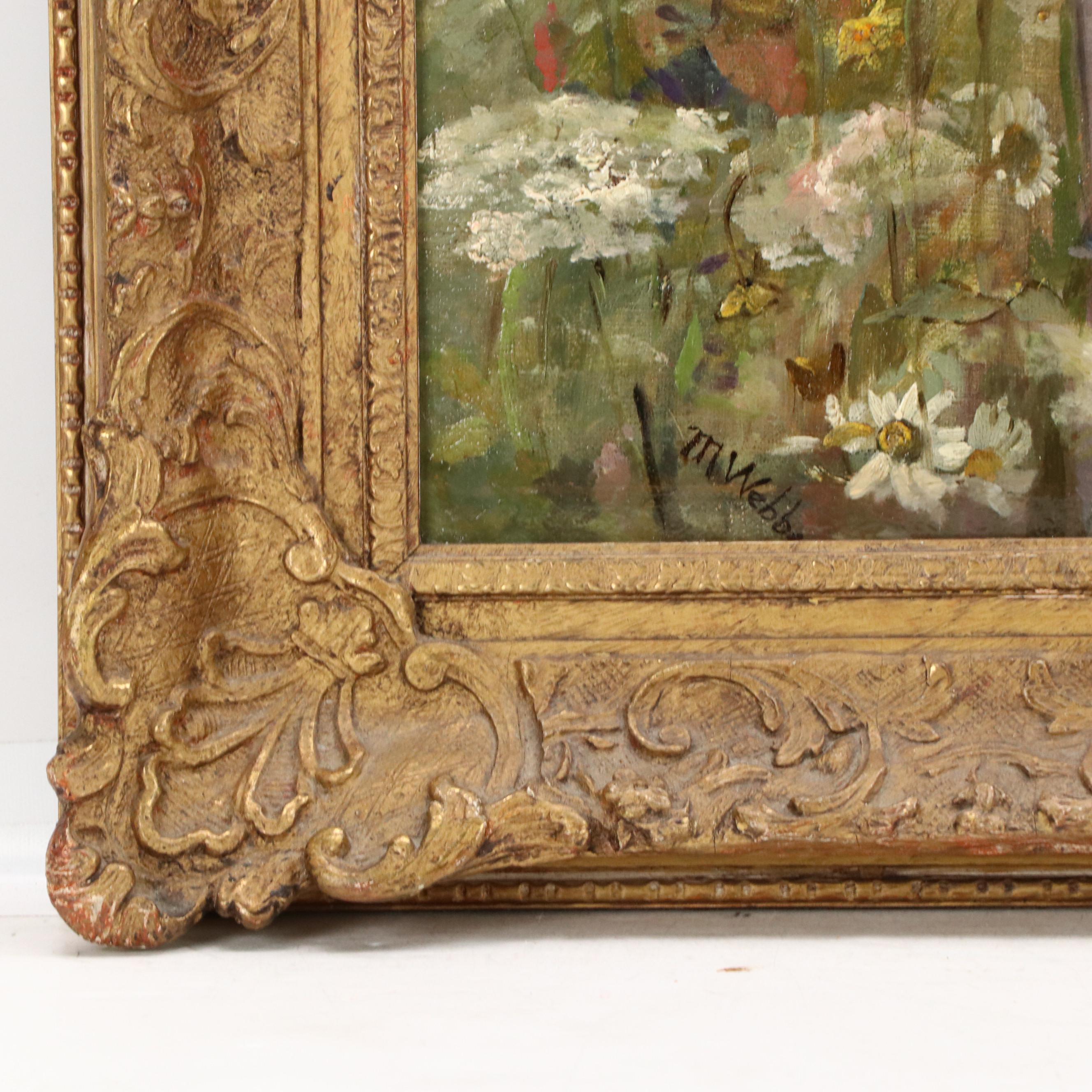 Pre-Raphaelite Style Oil Painting of Woman Picking Flowers