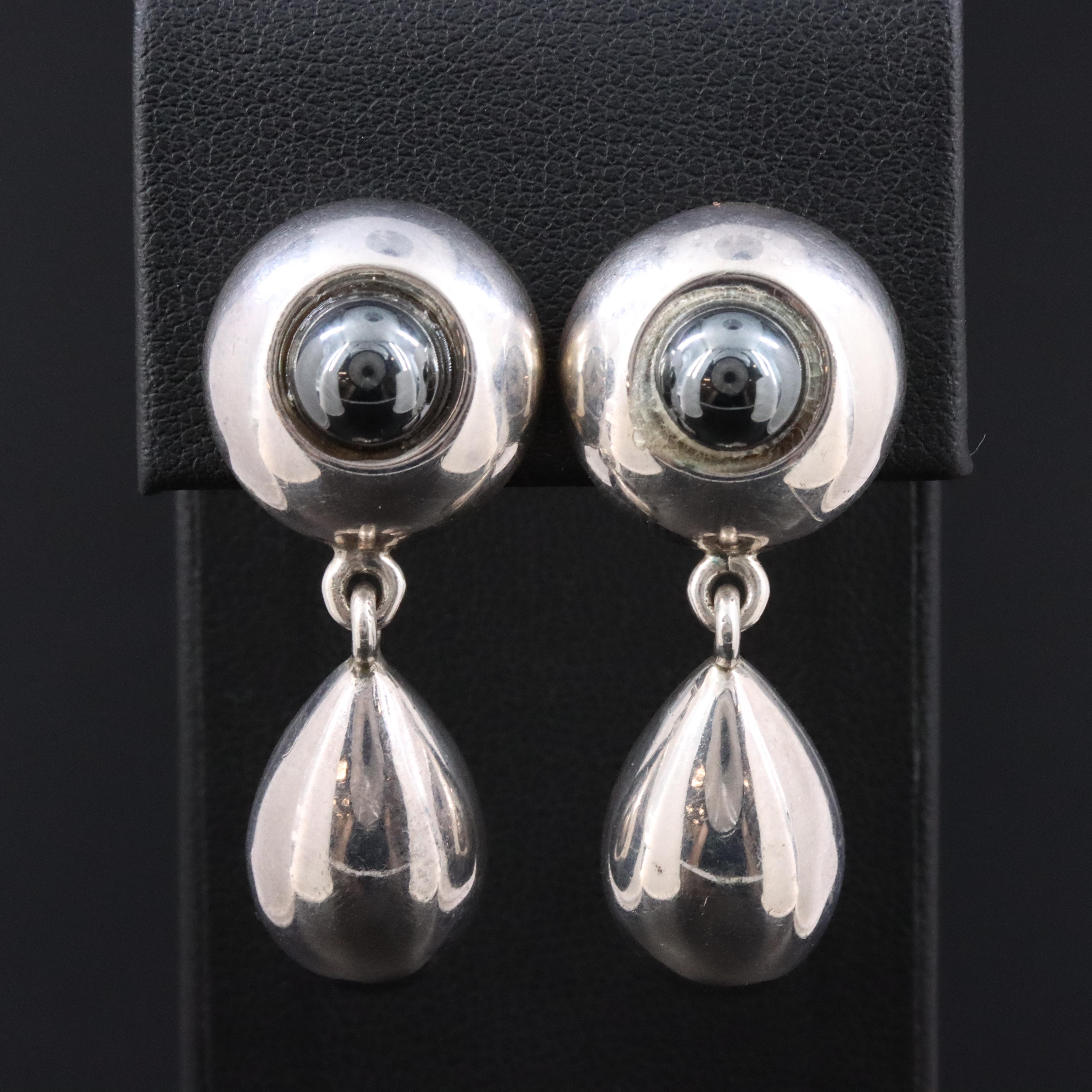Sterling Faux Hematite Drop Earrings