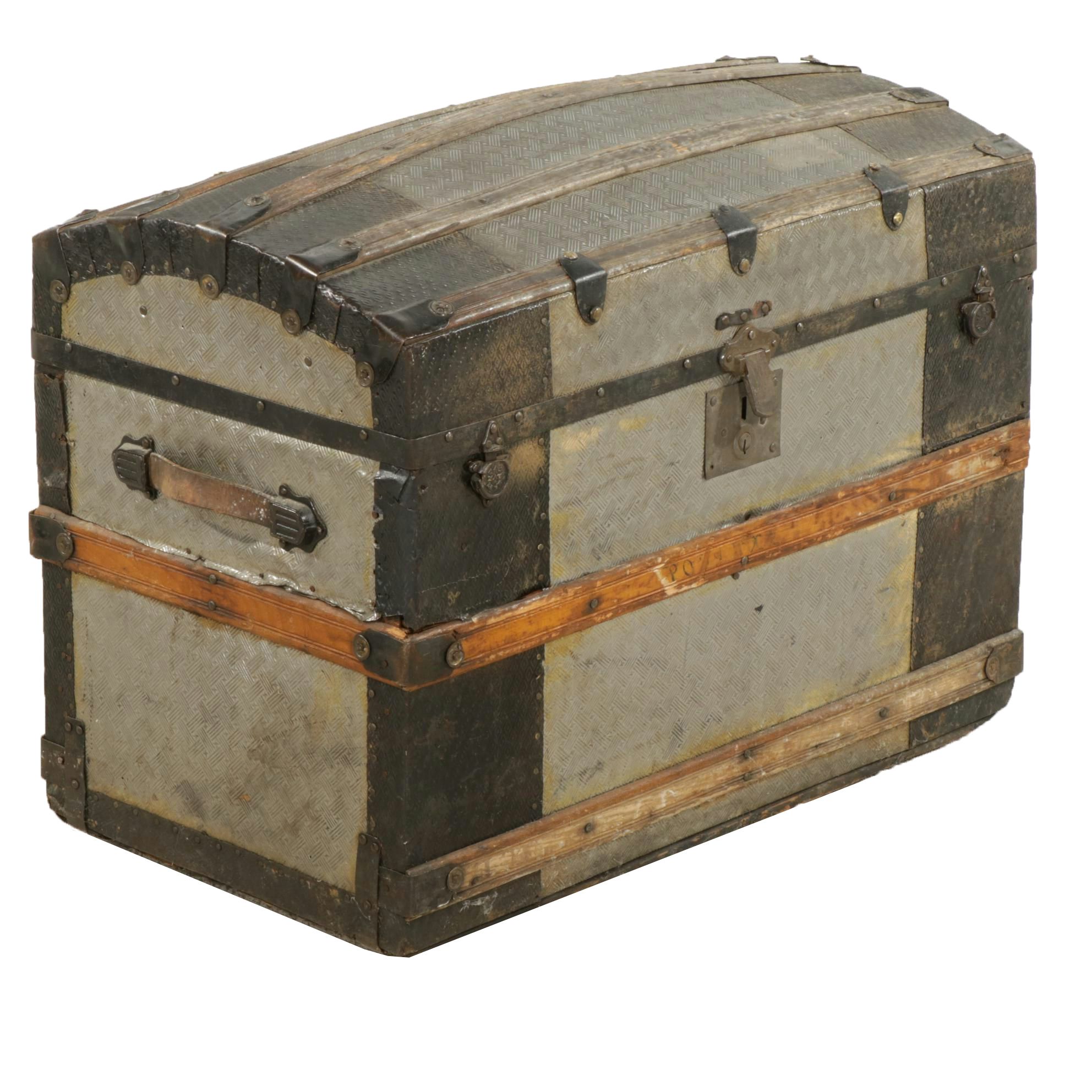 Metal Clad Dome Top Steamer  Trunk, Early 20th Century