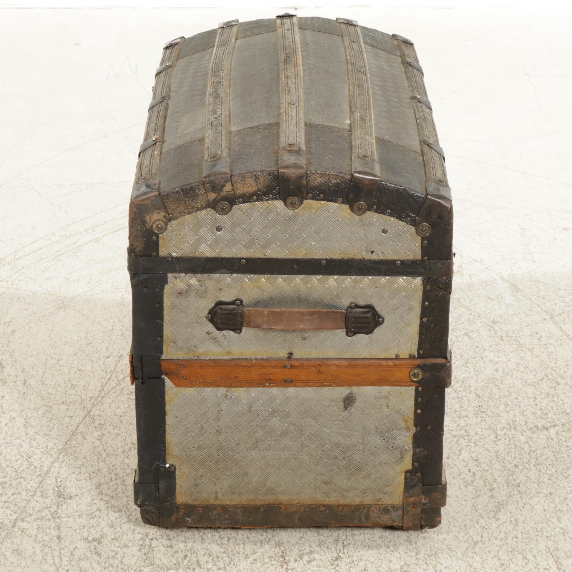 Metal Clad Dome Top Steamer  Trunk, Early 20th Century