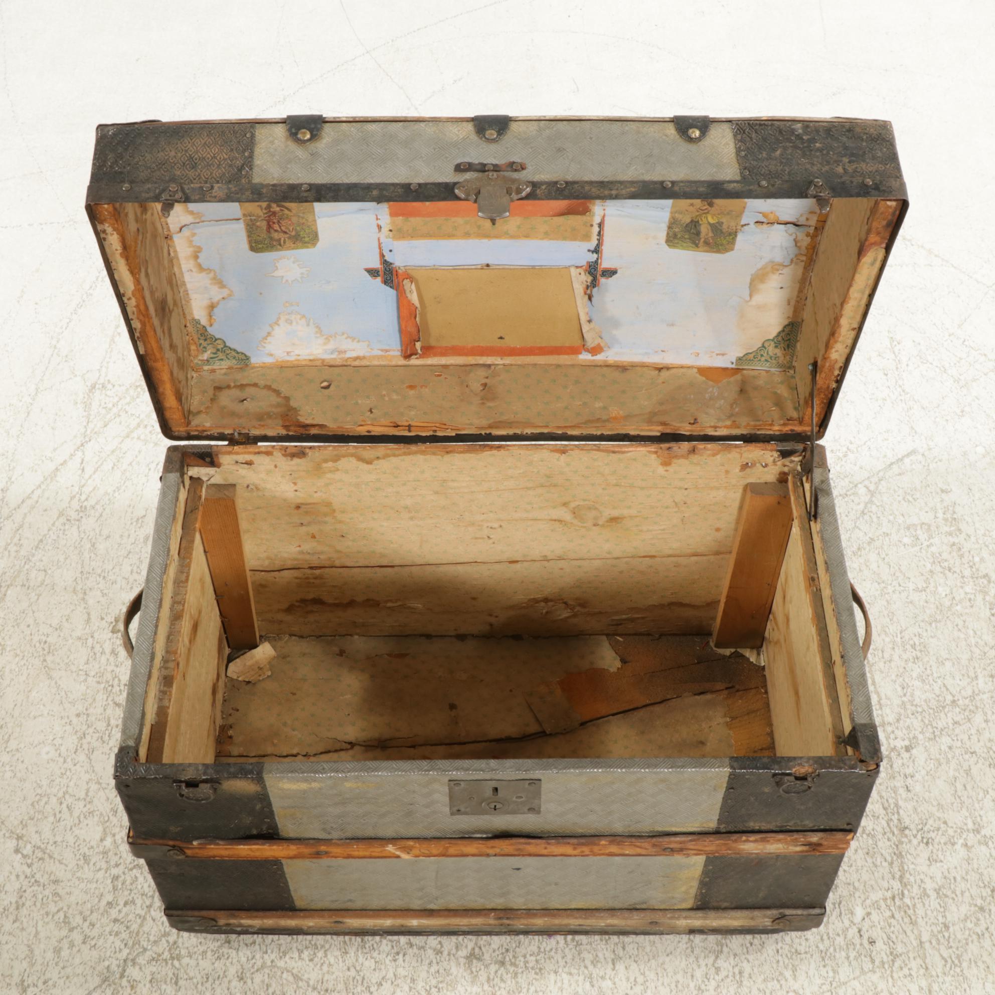 Metal Clad Dome Top Steamer  Trunk, Early 20th Century