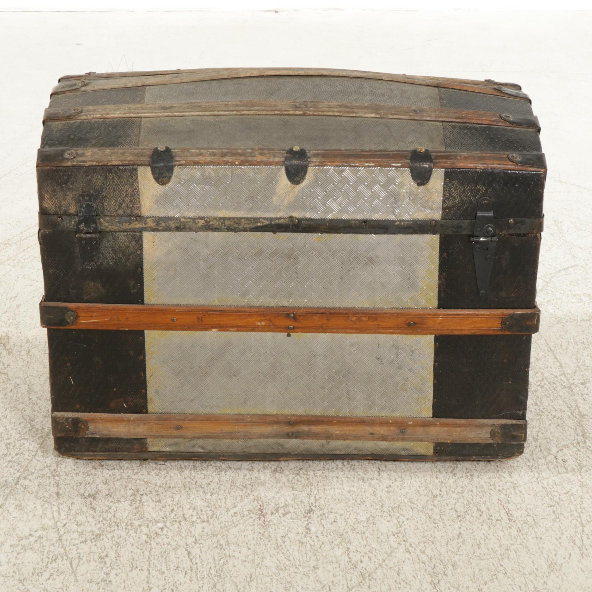Metal Clad Dome Top Steamer  Trunk, Early 20th Century
